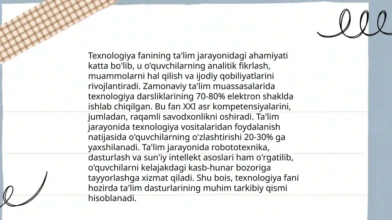 Texnologiya fanining maktab o’quv rejadagi o’rni Xikmatova Gulshoda 4