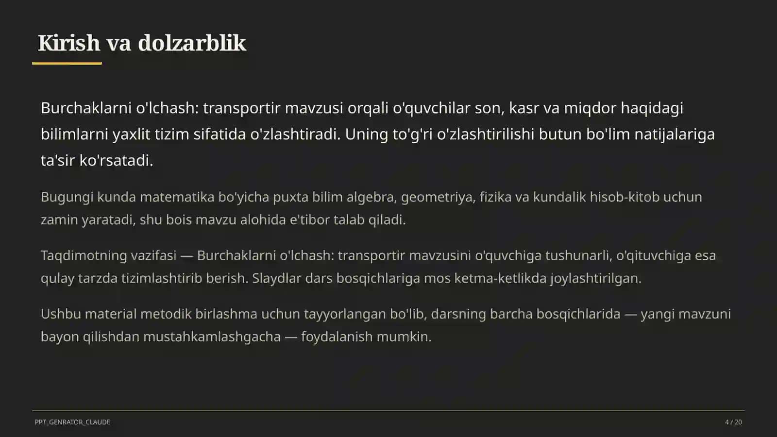 Burchaklarni o'lchash: transportir (5-sinf) 2