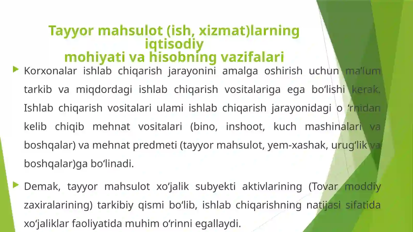 Tayyor mahsulot (ish, xizmat)lar va ularning sotilishi hisobi 4