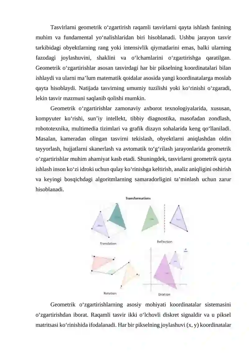 TASVIRLARNI GEOMETRIK O‘ZGARTIRISH USULLARI VA ALGORITMLARINI TAHLIL QILISH 4