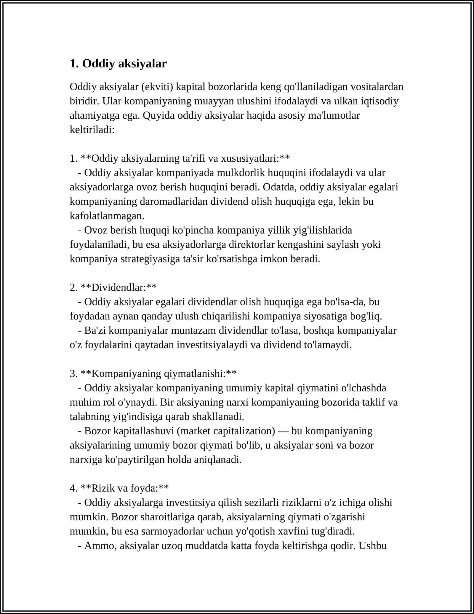 Oddiy va Imtiyozli Aksiyalar 4