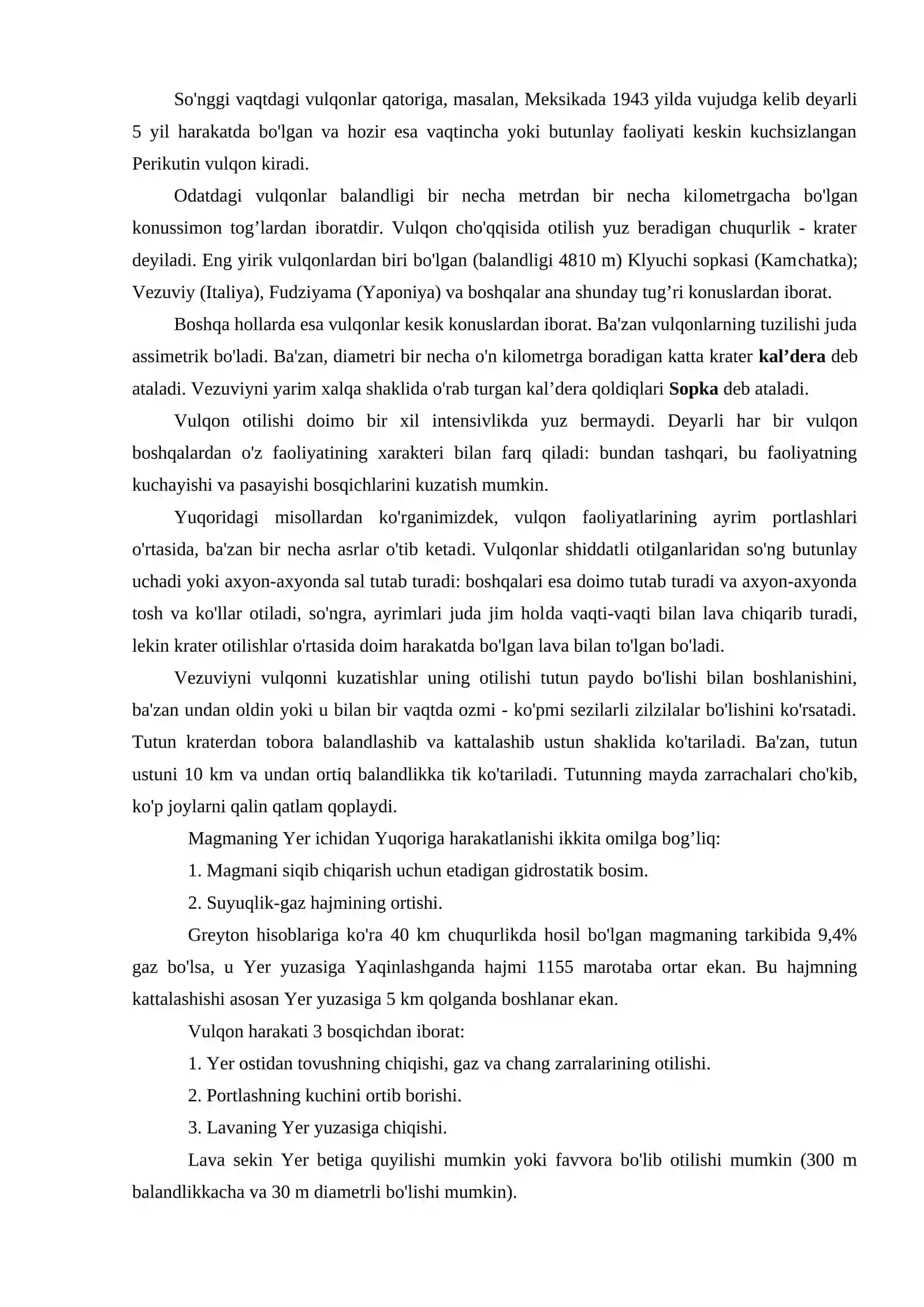 Endogen geologik jarayonlar. VULQONLAR 4