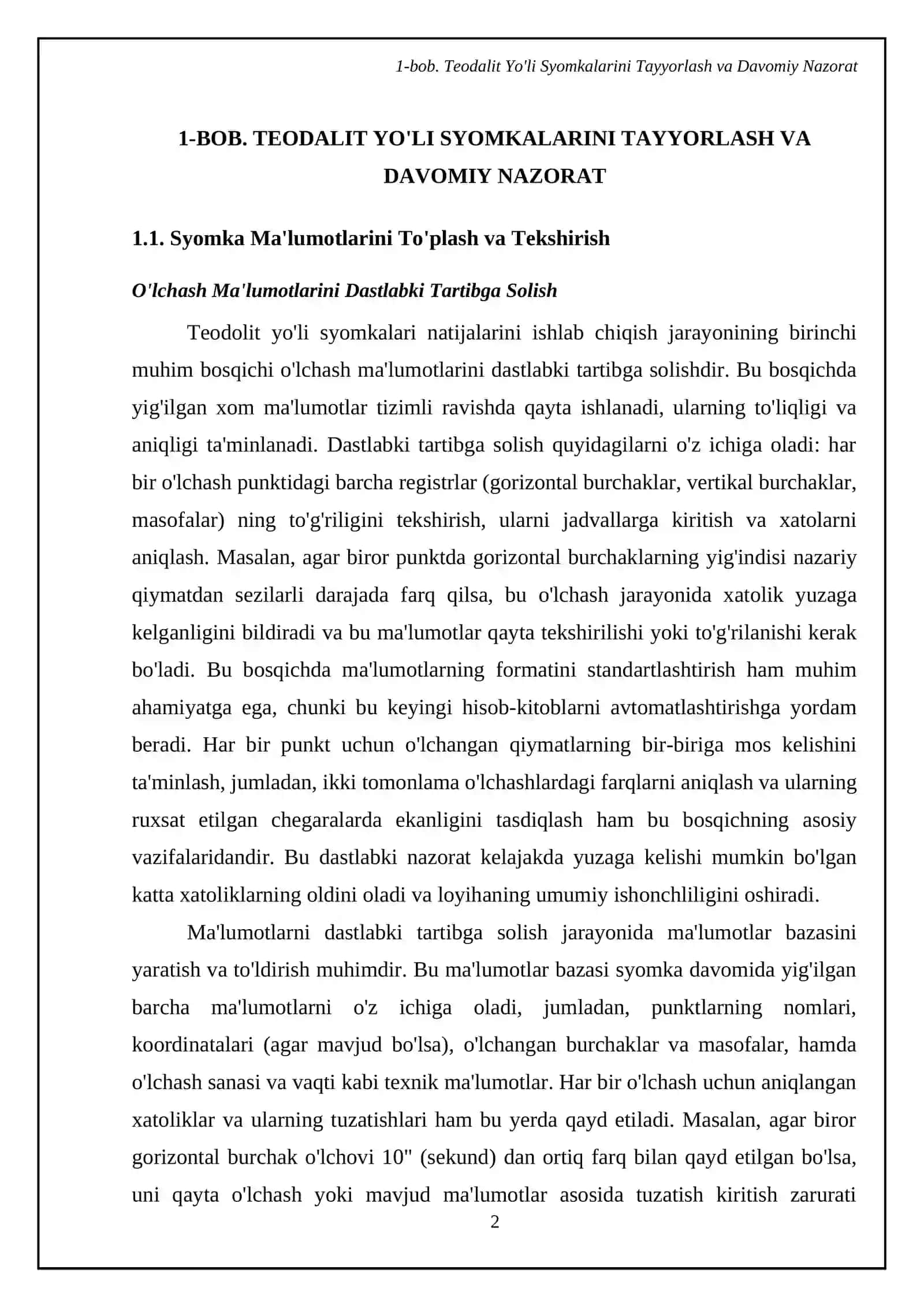 Teodalit yoʻli syomkalari natijalarini ishlab chiqish 4