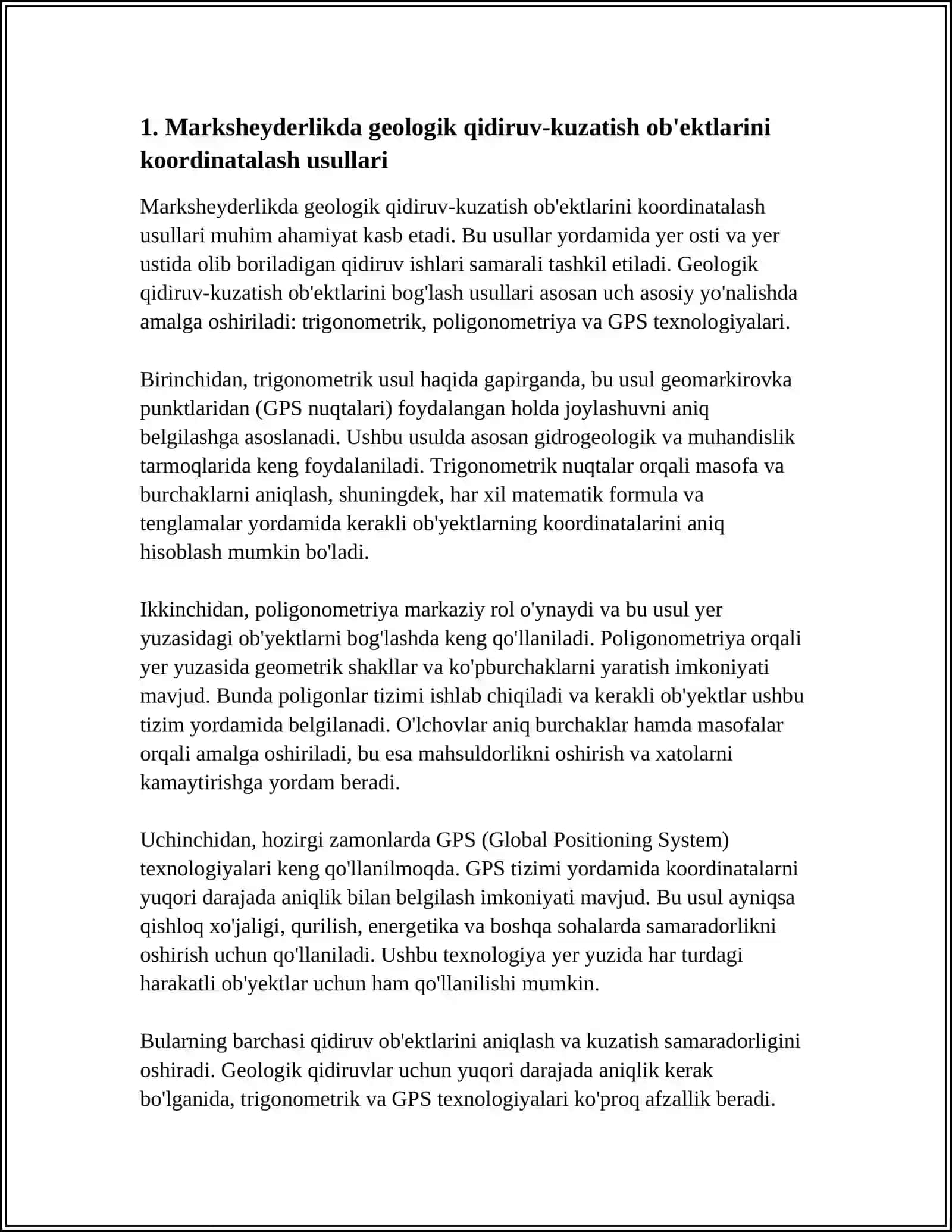 MARKSHEYDIRLIKDA GEALOGIK QIDIRUV KUZATISH OB'EKTLARINI BOG'LASH USULI 4