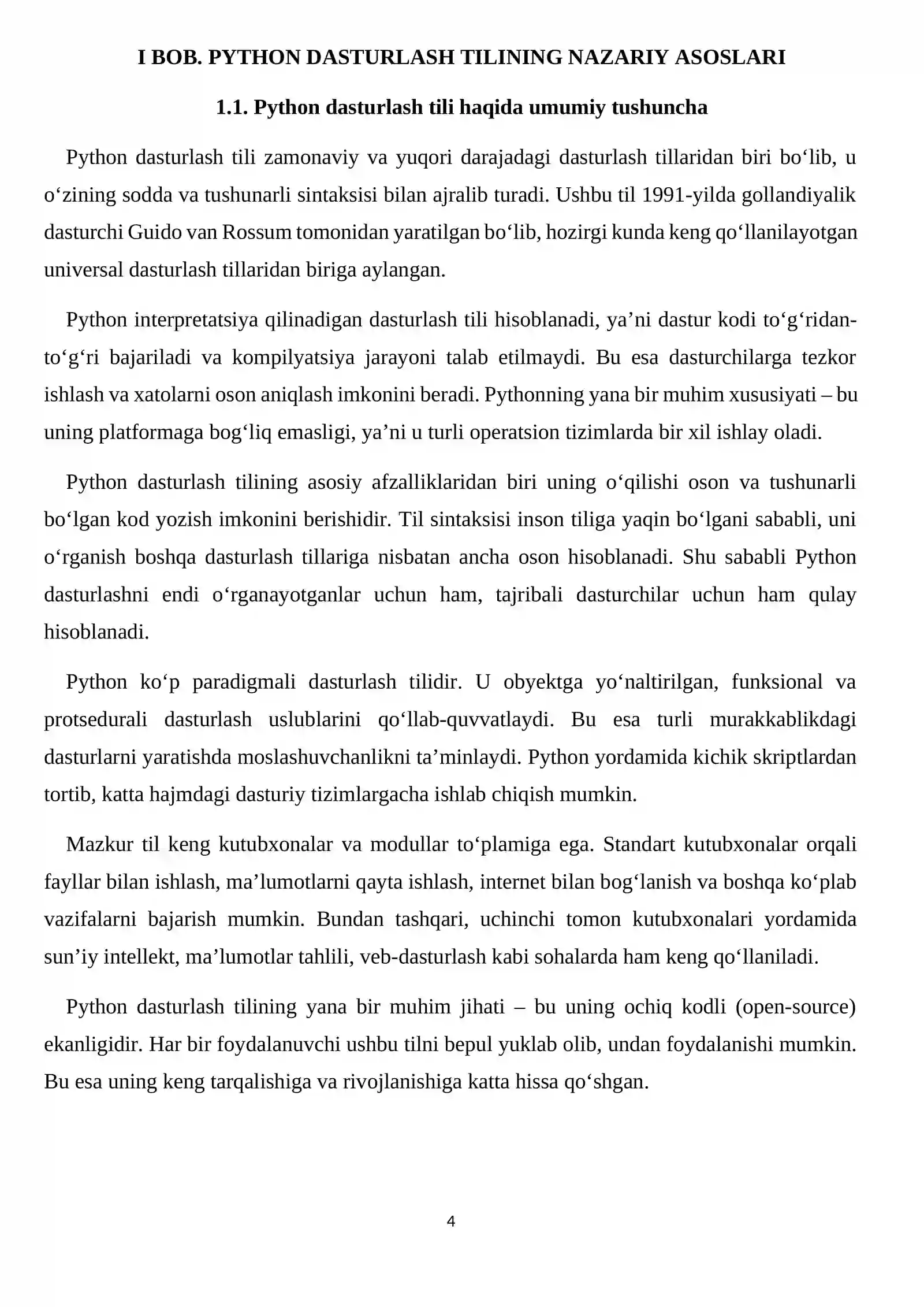 PYTHON DASTURLASH TILINING NAZARIY ASOSLARI 4