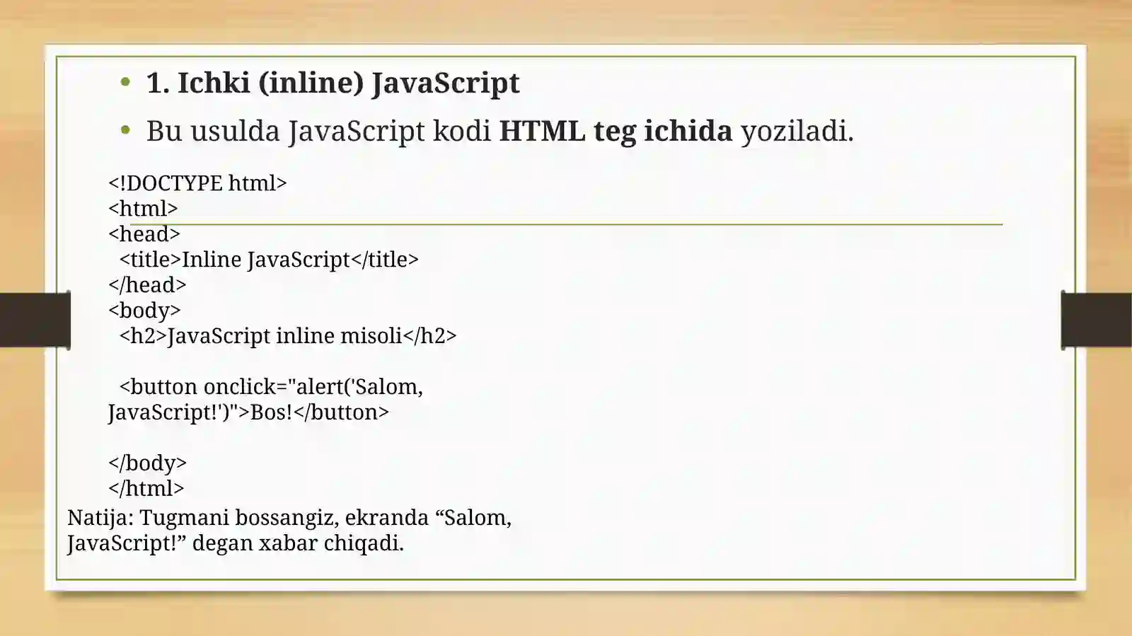 JavaScript va DOM bilan ishlash 4