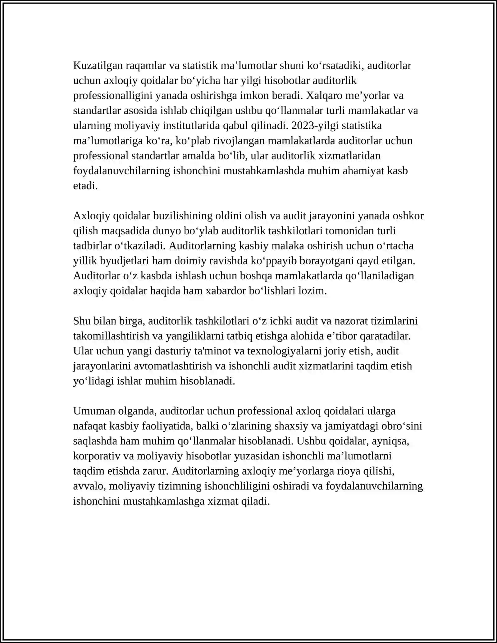 AUDITORLIK HISOBIGA MOLIYAVIY AHLOQIY TALABLAR 4