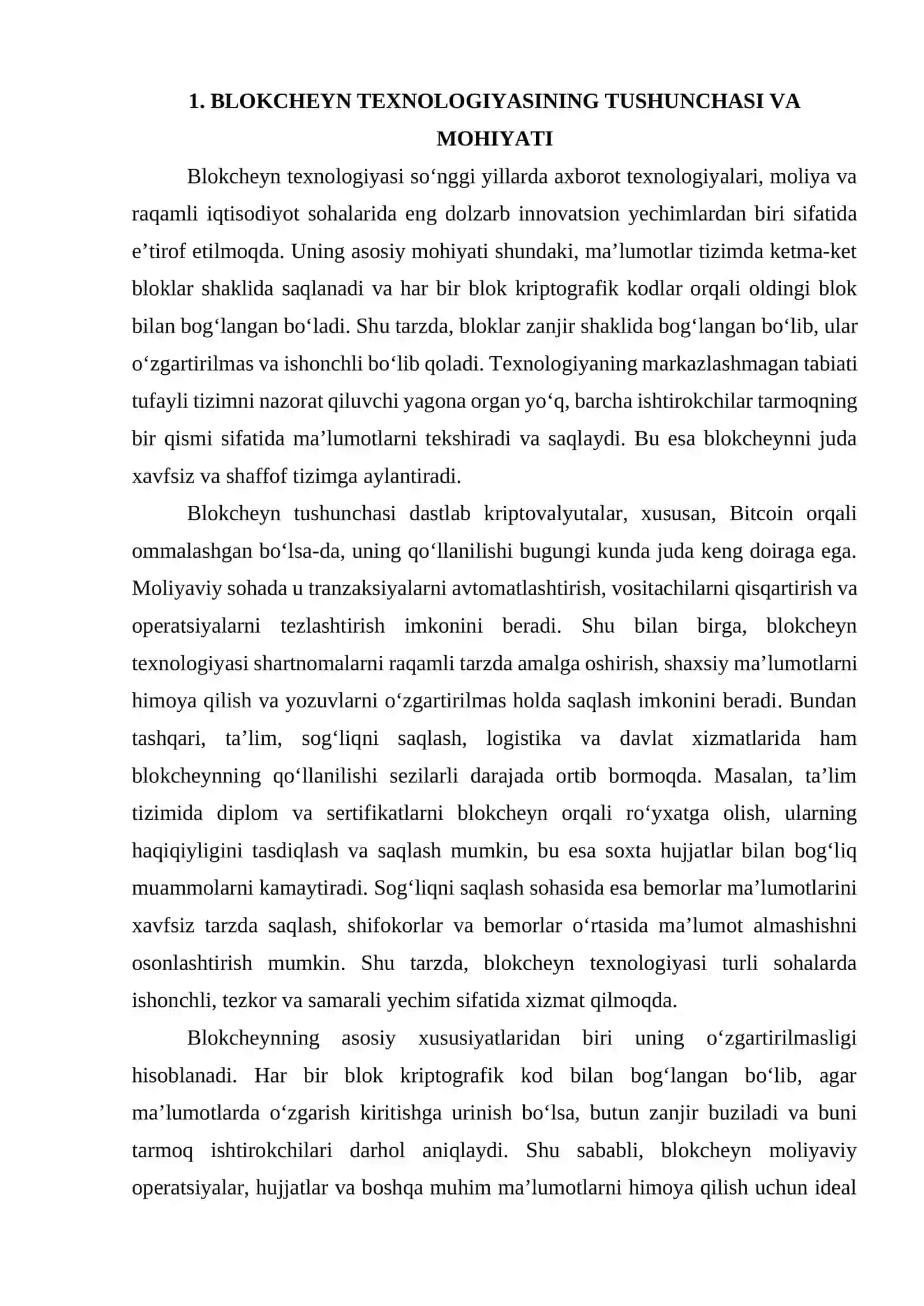 BLOKCHEYN TEXNALOGIYASI VA UNDAN FOYDALANISH YO'LLARI 4