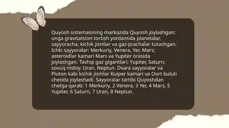 Quyosh sistemasi. Sayyoralar. Yerning shakli va harorati Idiyeva Ruxshona 4