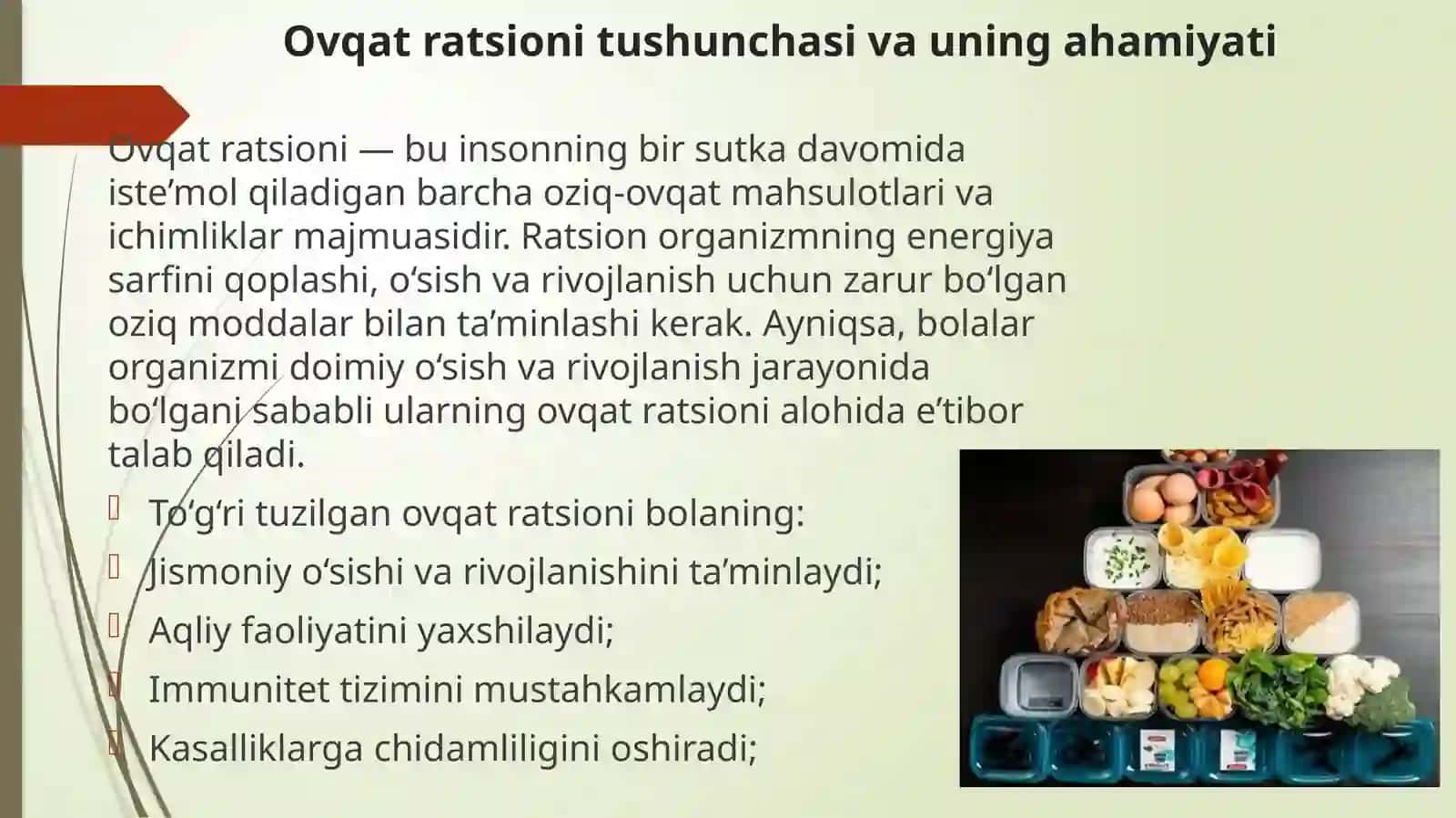 Bolaning yoshiga qarab ovqat ratsionini tuzish va gigiyenik 4