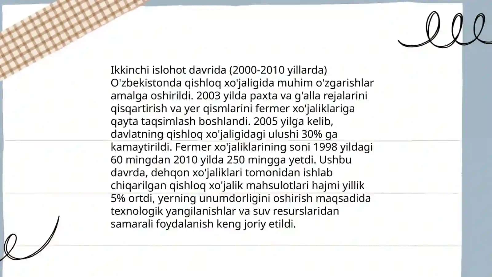 Mustaqillik yillarida O'zbekistonda qishloq xo'jaligi va bu sohadagi islohotlar 4