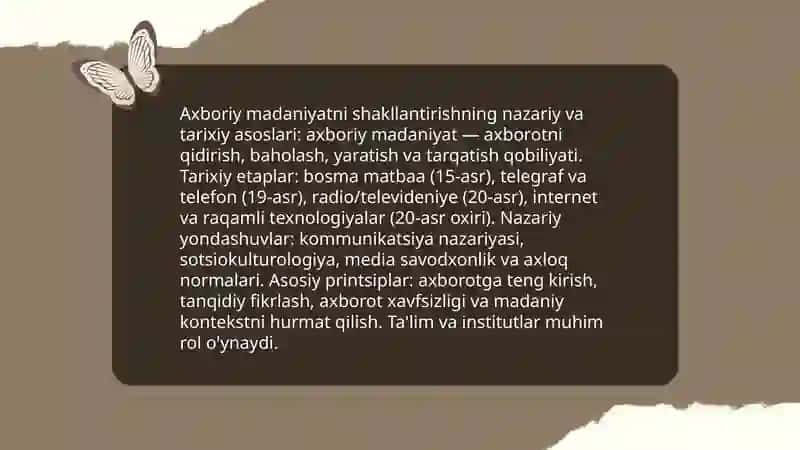 Axboriy madaniyatni shakllantirish va rivojlantirish sharoitlari va vositalarini o'rganish 4