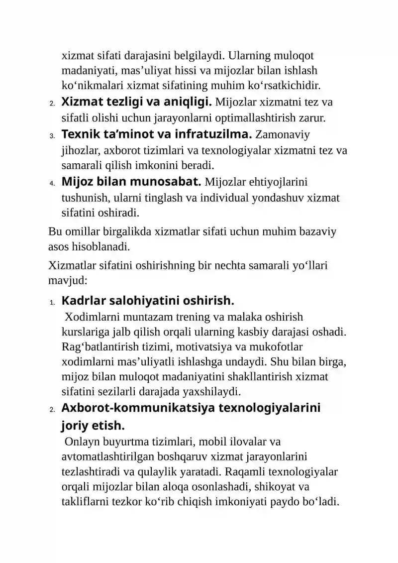 Xizmatlar sohasida xizmatlar sifatini oshirish imkoniyatlari 4
