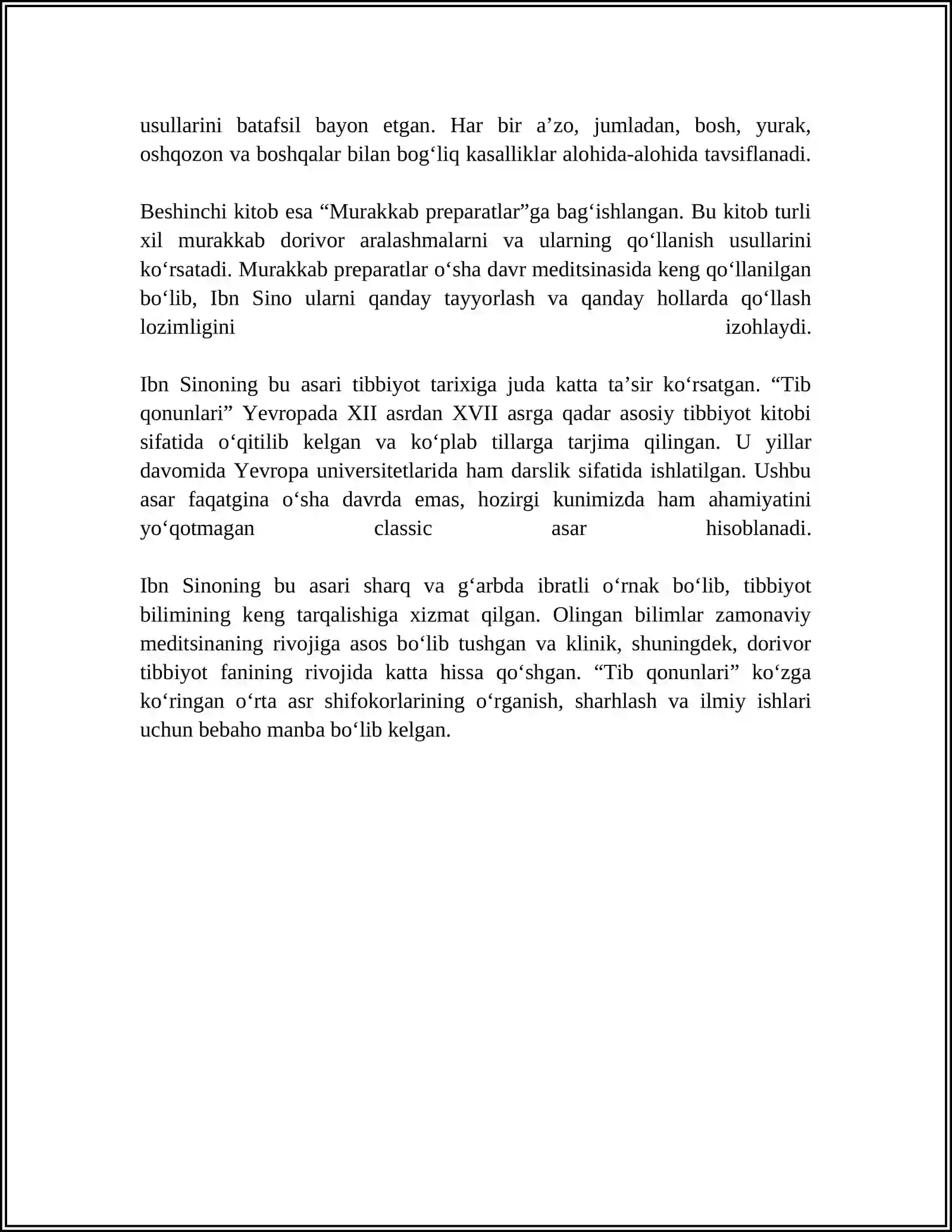 ABU ALI IBN SINONING "TIB QONUNLARI" KITOBINI O'RGANISH, SHARHLASH 4