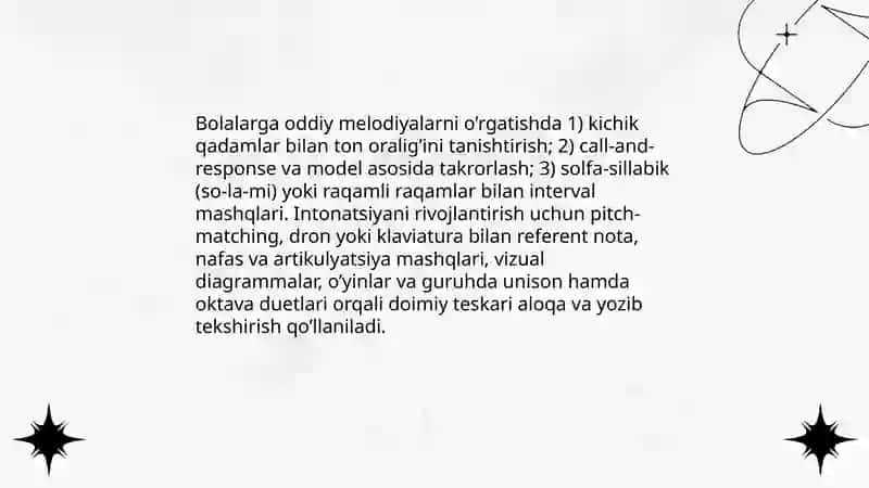 Bolalarni ashula aytish musiqa tinglash va musiqaviy ritmik xarakatlarni o’rgatish 4