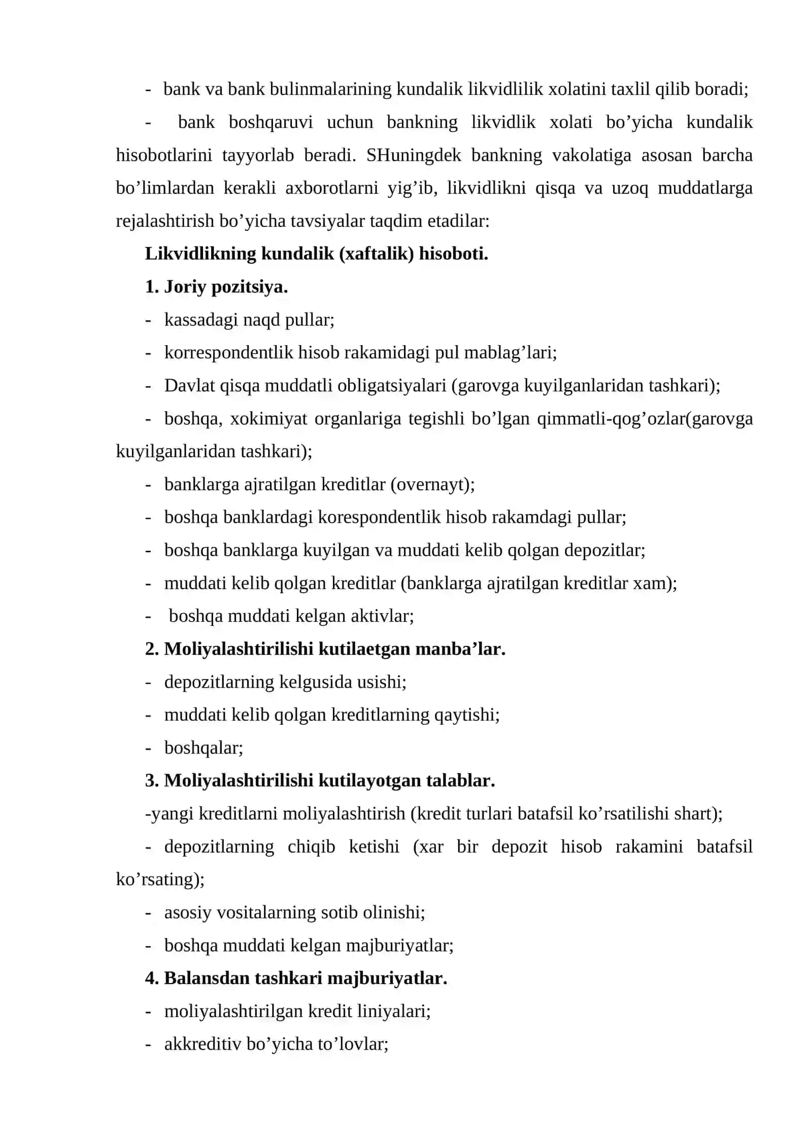 Tijorat banklarining likvidligini boshqarish va baholash asoslari 4