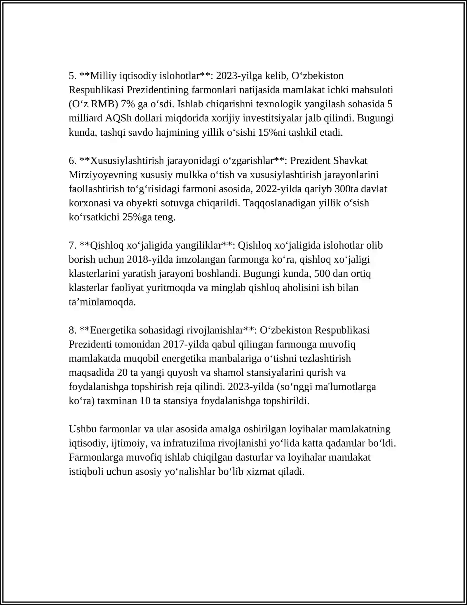 MUSTAQIL ISH Mavzu: O‘ZBEKISTON RESPUBLIKASI PREZIDENTINING RETSEPTURAGA ASOSLANGAN QONUN VA FARMOYISHLARI 4