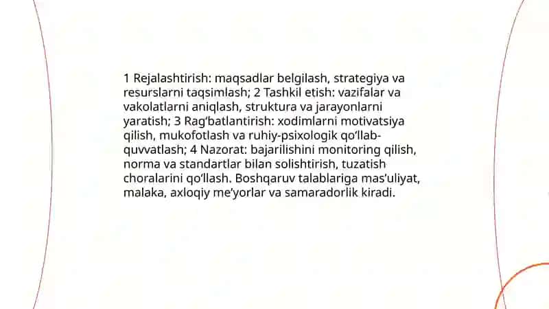 Boshqaruvni mohiyati va unga qo’yiladigan talablar 4