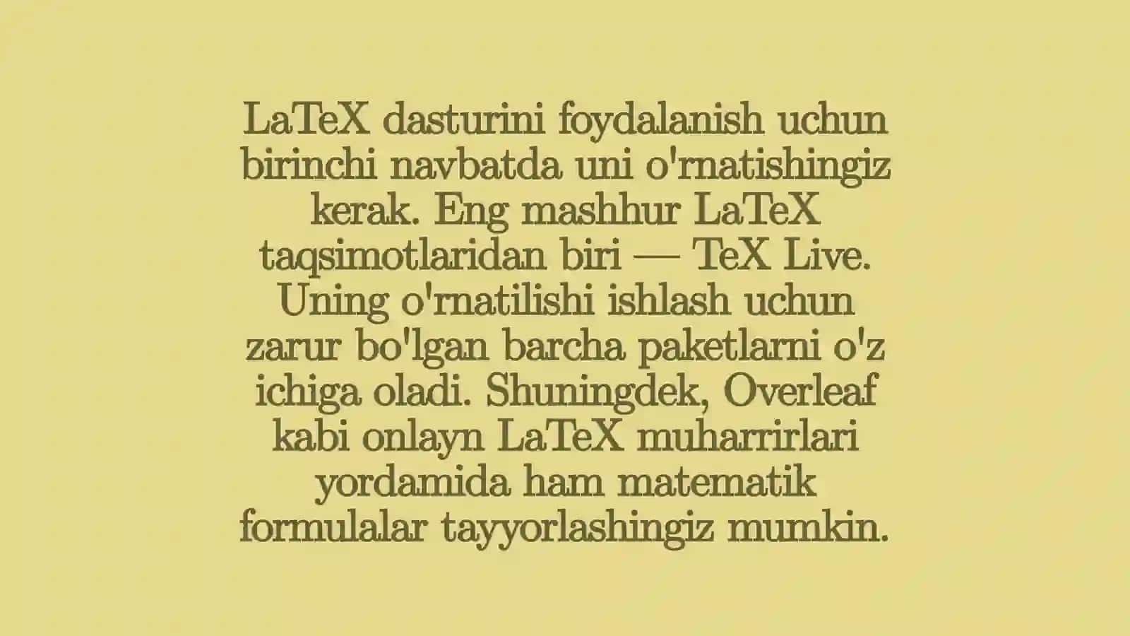 LaTeX dasturida matematik formulalar bilan ishlash 4