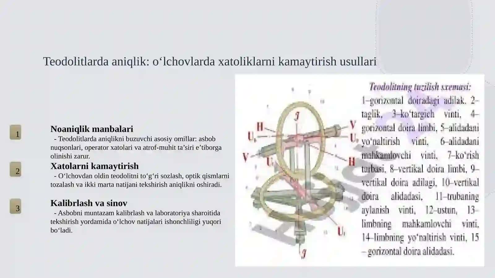 Texnik teodolitlar tuzilishi va tekshirishlarini o‘rganish 4