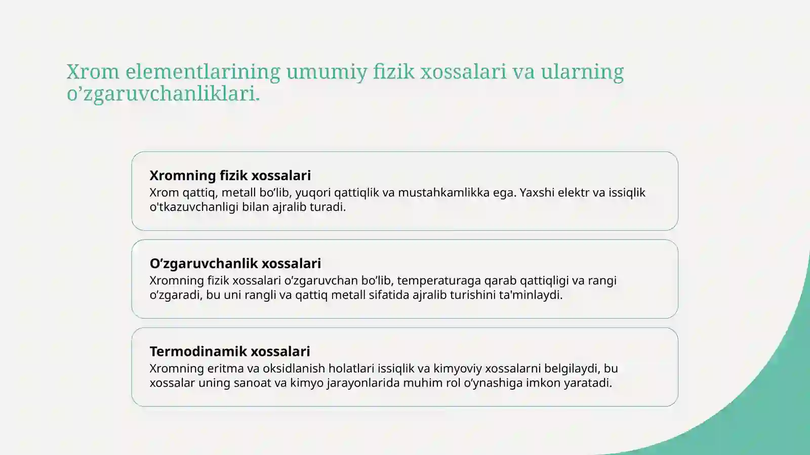 Xrom guruh elementlarini xossalarini o’rganish 4