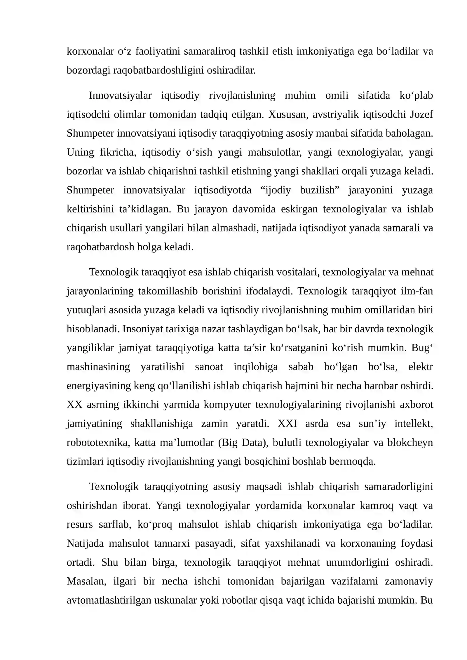 Innovatsiyalar va texnologik taraqqiyotning iqtisodiy o‘sishdagi rolini tahlil qilish 4