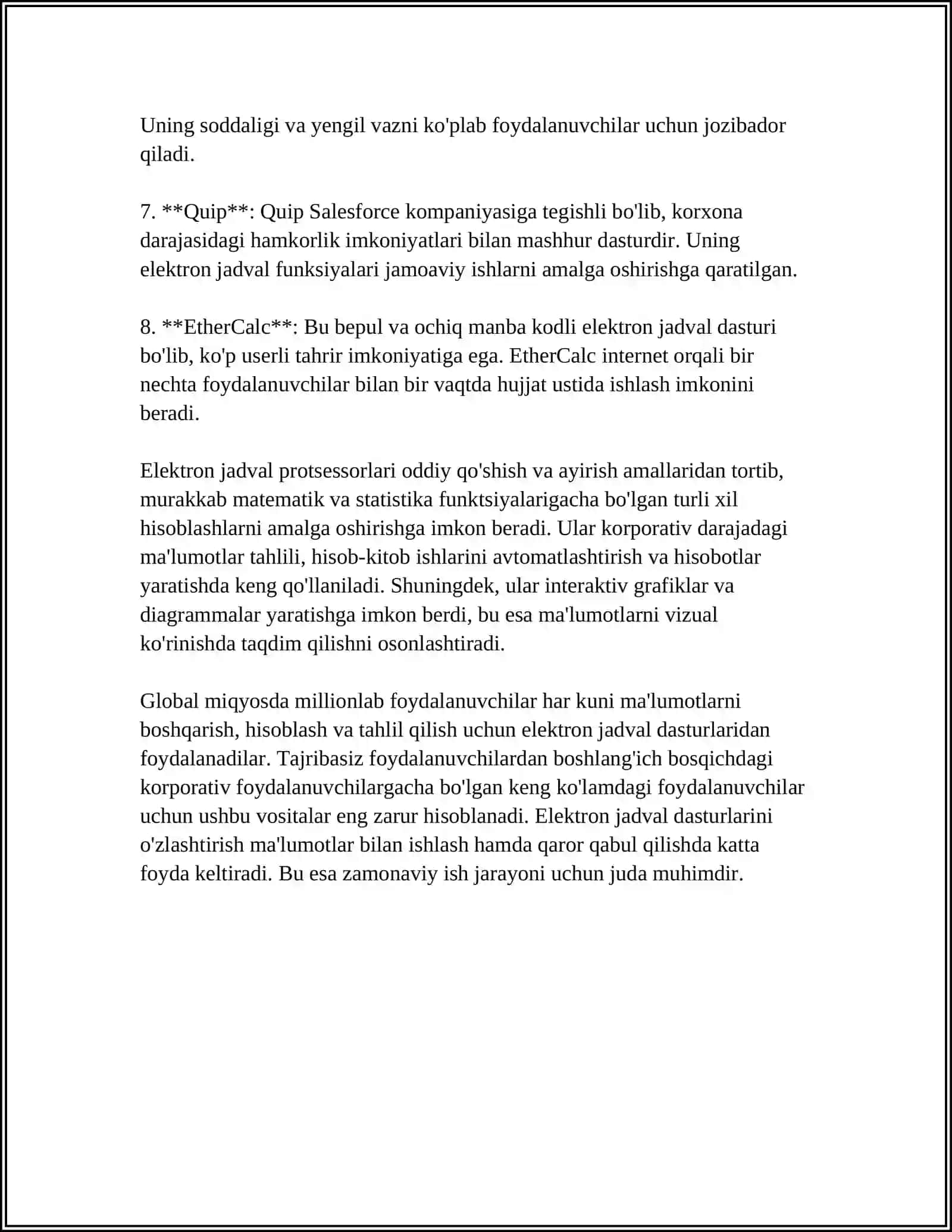 Elektron jadval protsessorlari turlari 4