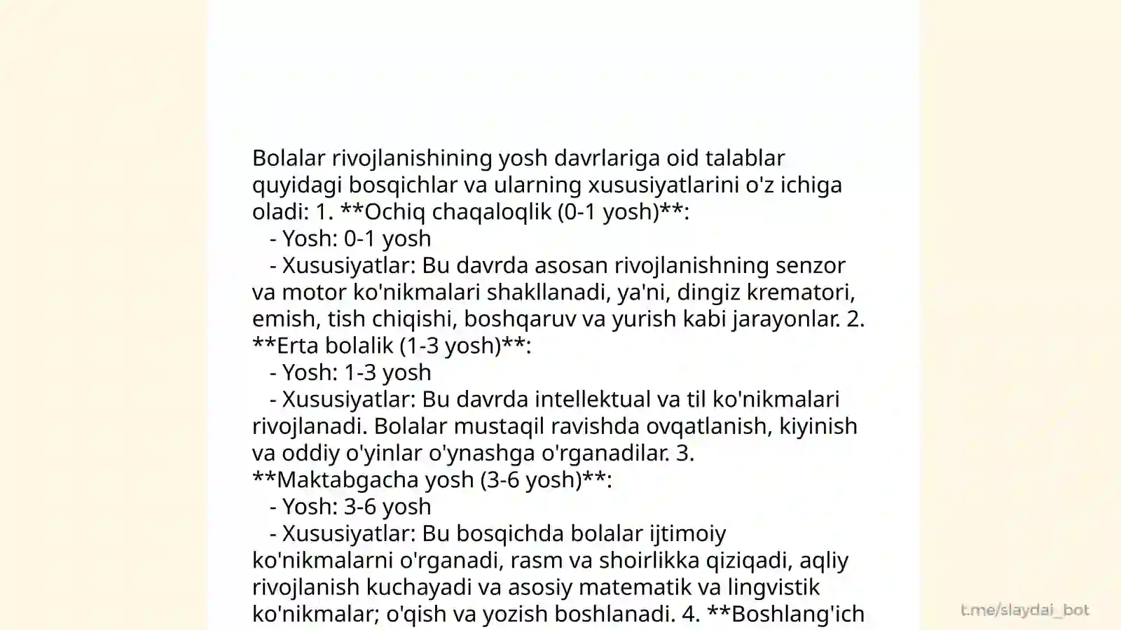Bolalar rivojlanishining yosh davrlariga oid talablar 4