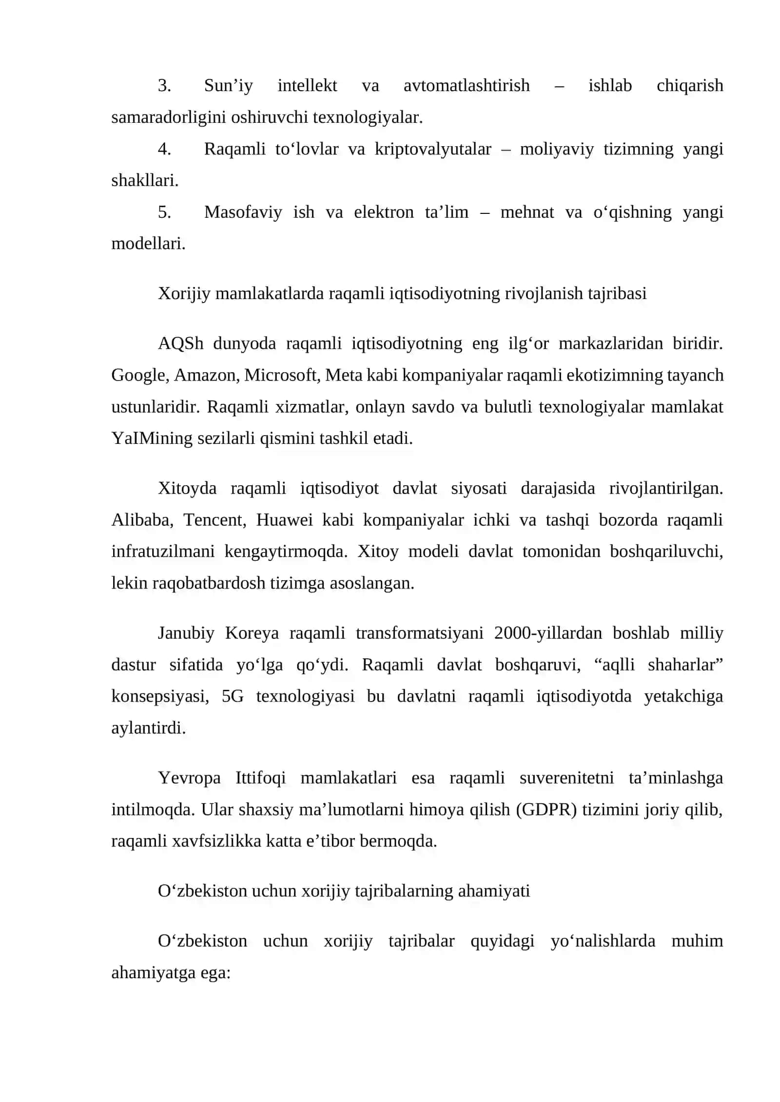 Raqamli iqtisodiyotning xususiyatlari va xorijiy davlatlarda raqamli iqtisodiyotning rivojlanishi 4