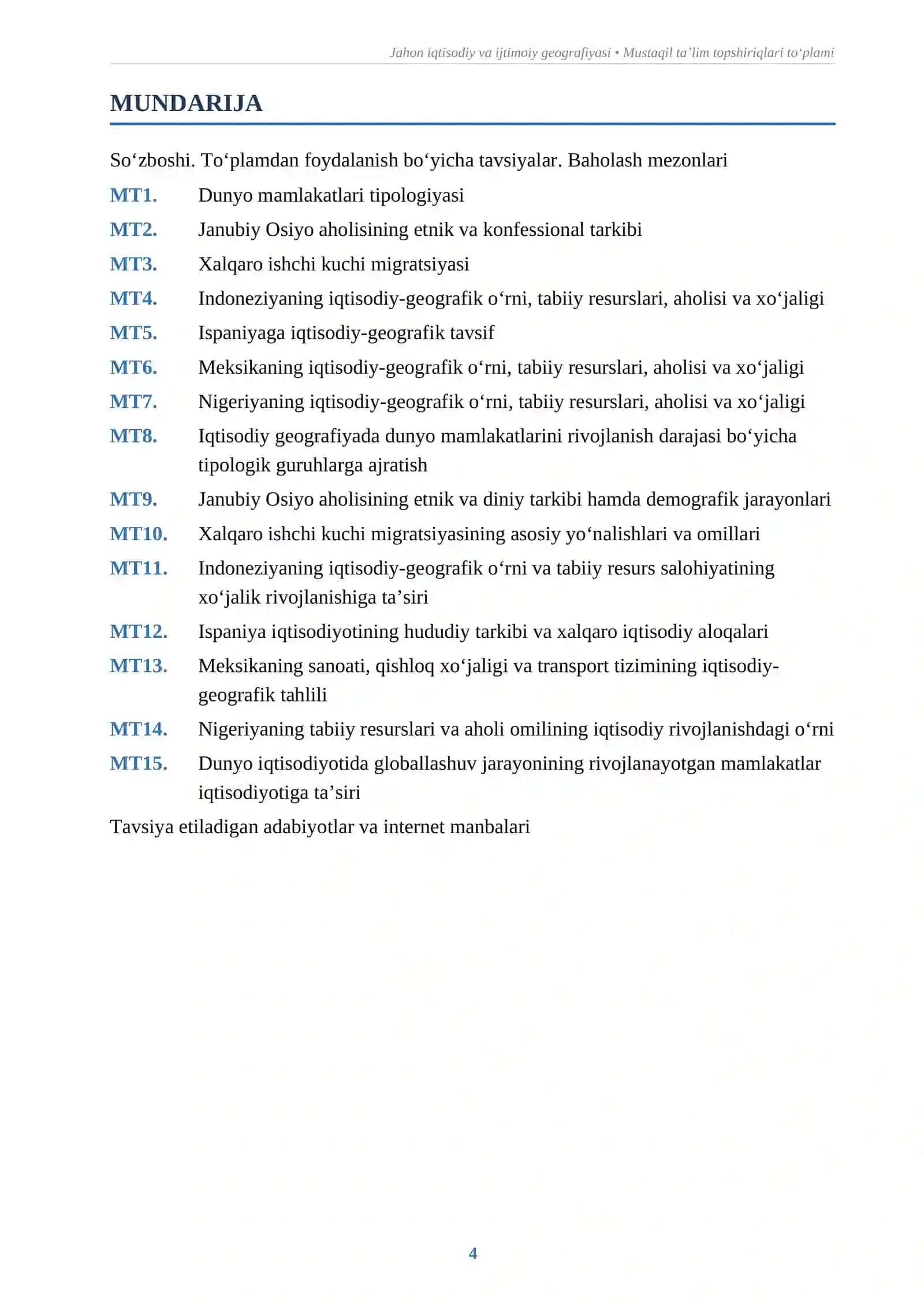 jahon geografiyasi fanidan amaliy mashgulotlar toplami 4