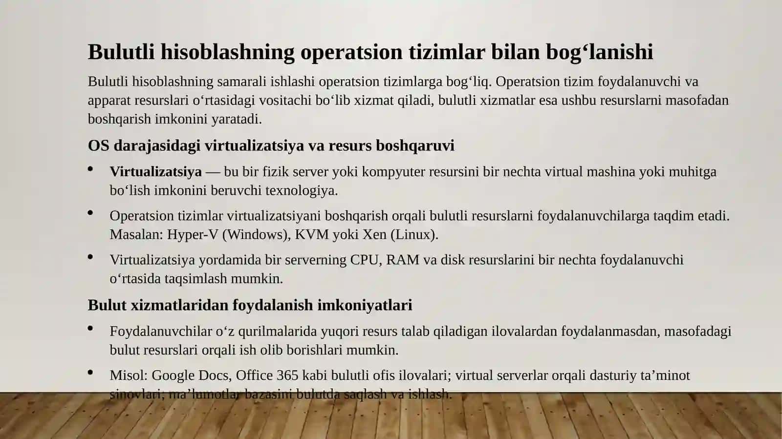 Bulutli hisoblashning asoslari va operatsion tizimlarda qo‘llanilishi 4