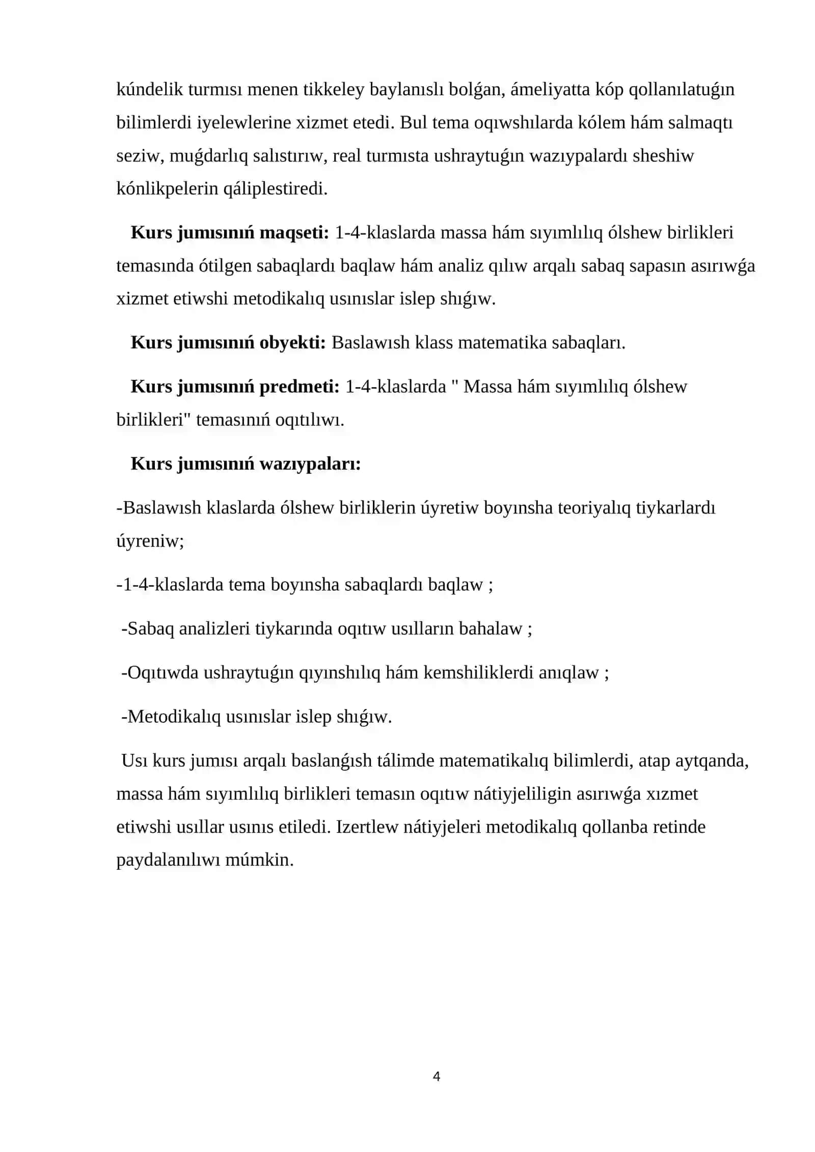 Matematika hám onı oqıtıw metodikası páninen 4