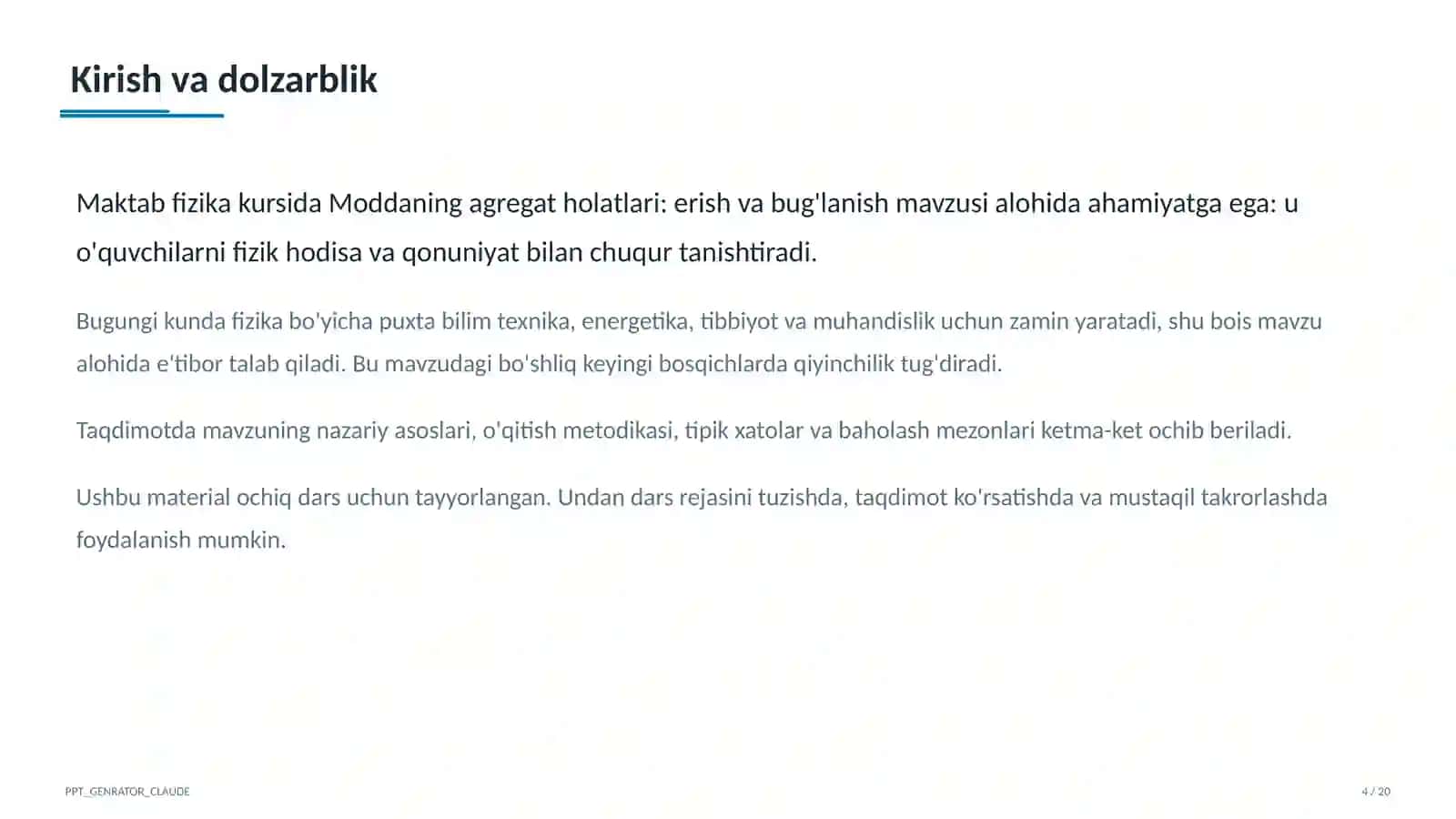 Moddaning agregat holatlari: erish va bug'lanish (8-sinf) 1