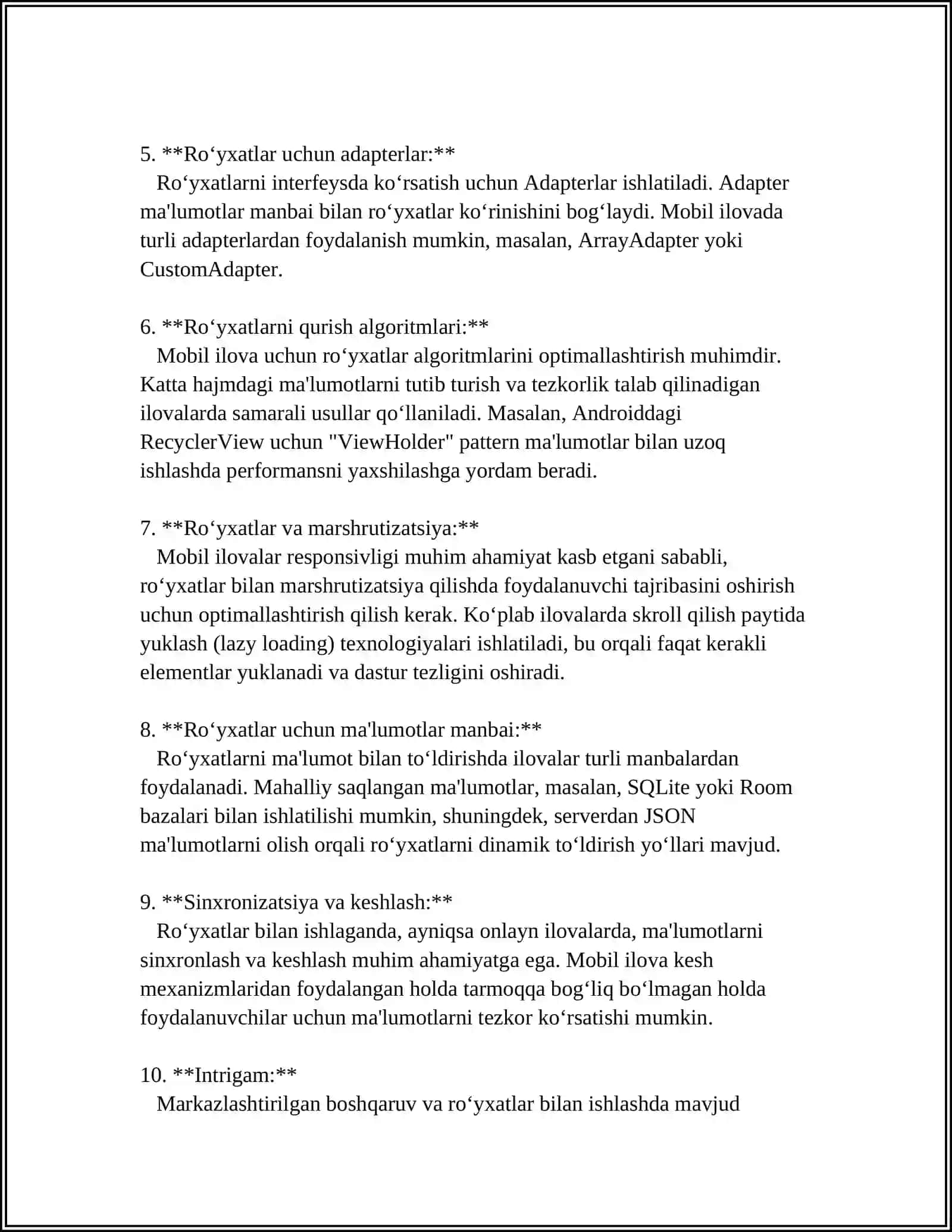 MOBIL ILOVALARNI RO‘YXATLAR VA ADAPTERLAR BILAN ISHLASH. RO‘YXATLARNI KENGAYTIRISH VA ADAPTER YARATISH 4