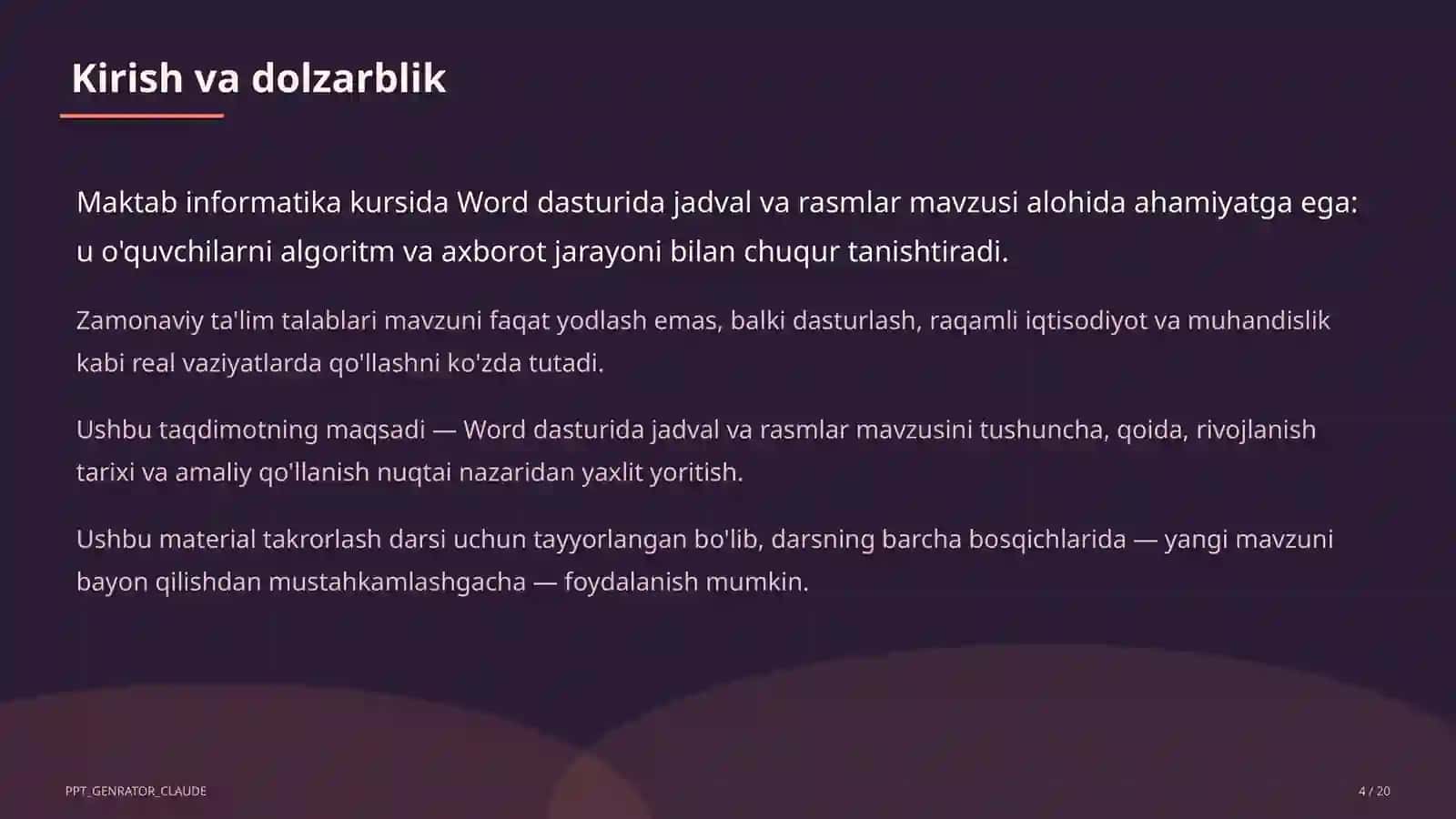 Word dasturida jadval va rasmlar (6-sinf) 1