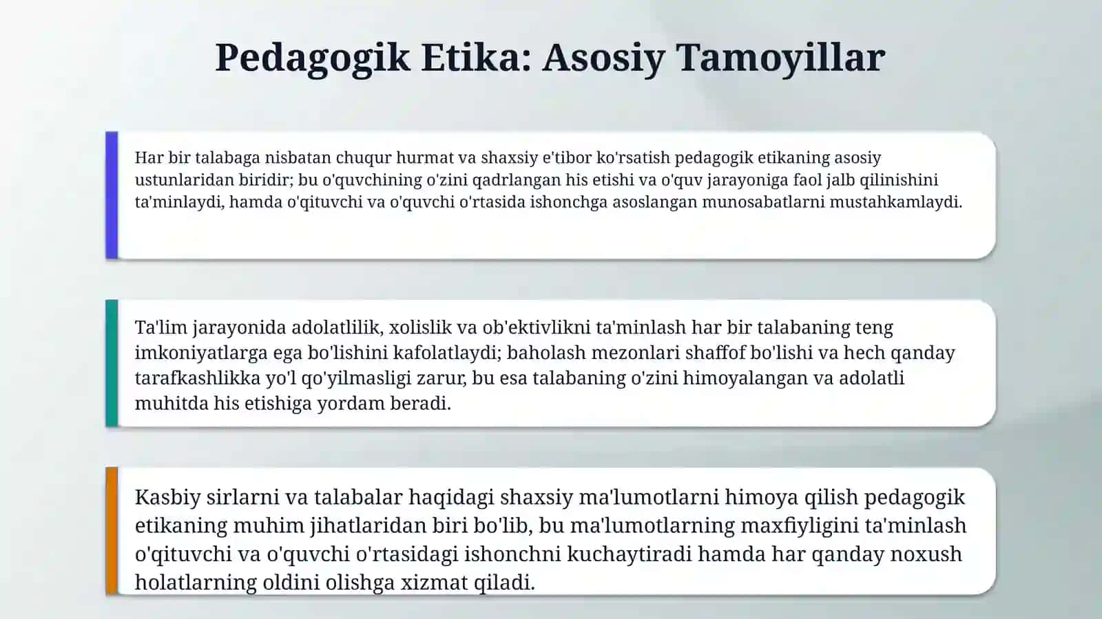 Pedagogik etika va etiket. Pedagogik taktika. Pedagogik texnika: mimika, pantomimika, jest. Nutq tex 4