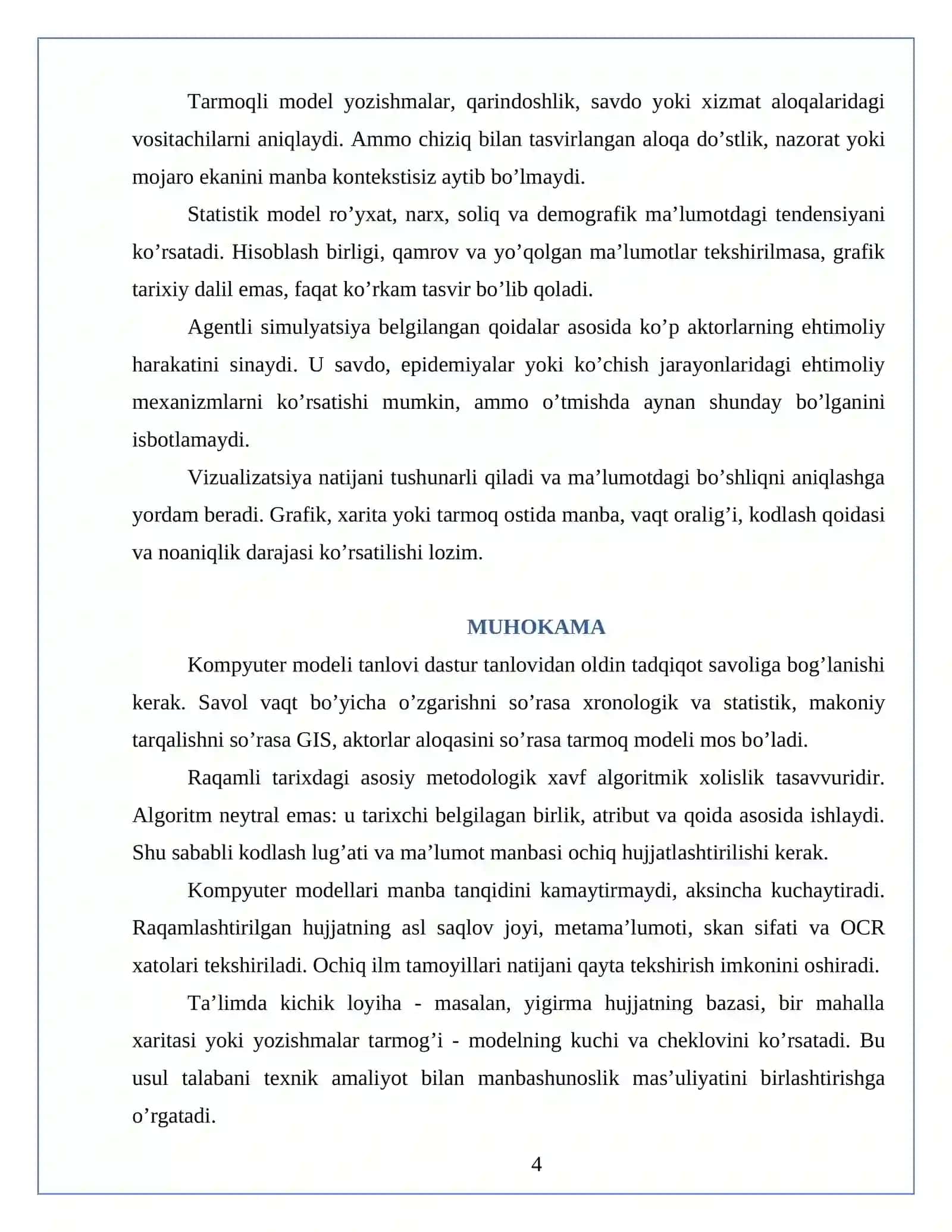 Tarixiy fanlarning kompyuter modellari mavzusida maqola loyihasi. 4
