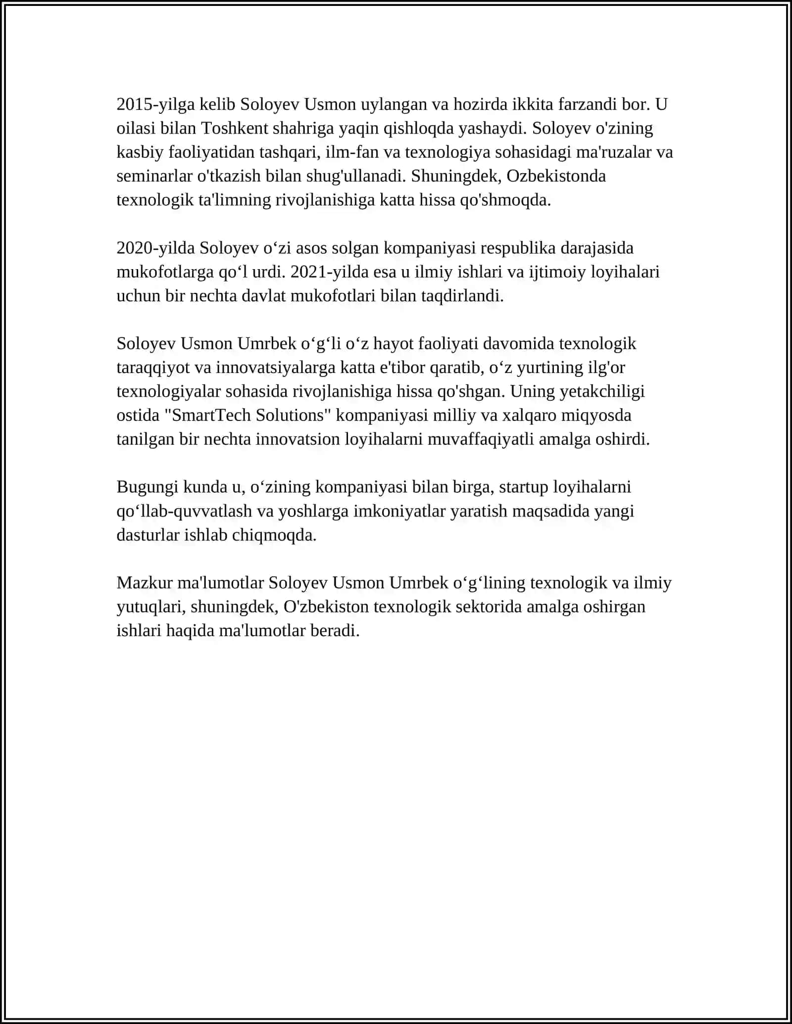 SOLOYEV USMON UMRBEK ÕG'LIning hayoti va biografiyasi 4