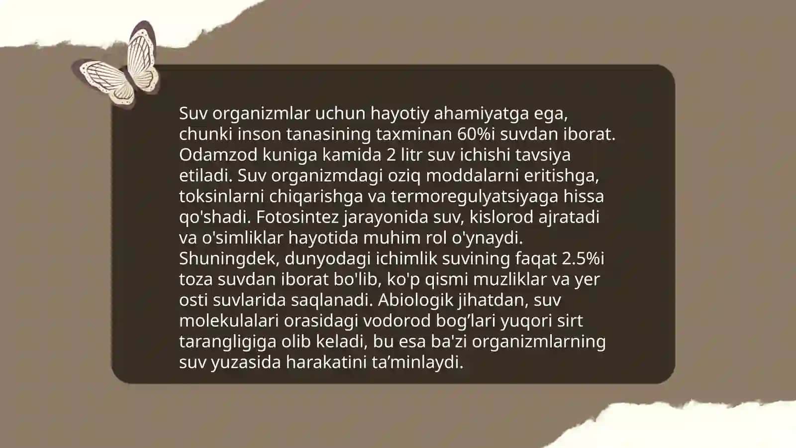 SUV HAQIDA MALUMOT YOZILGAN METOD BIOLOGIYAGA OID 4