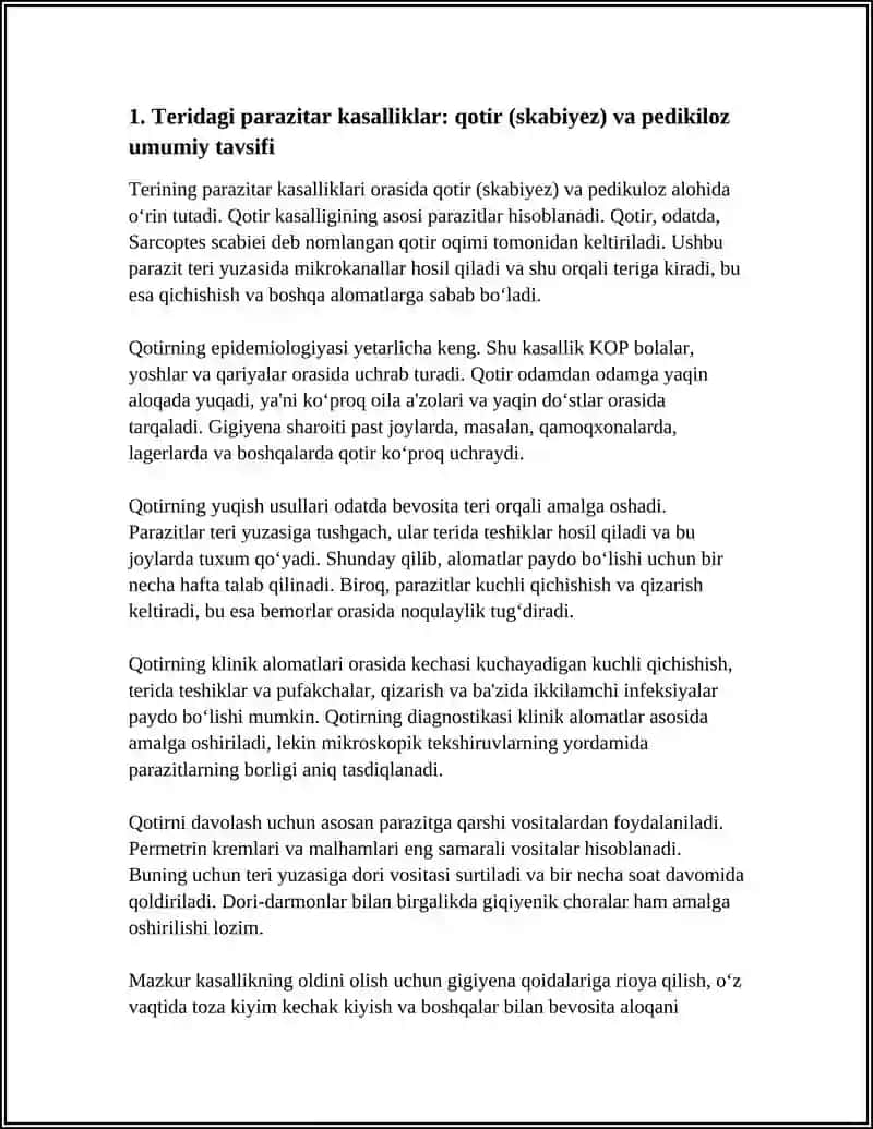 TERINIG PARAZITAR KASALLIKLARI QOTIR VA PEDIKILOZ KASALLIKLARI SABABLARI EPIDEMIOLOGIYASI YUQISH YOLLARI KILINIKASI VA DAVOLASH USULLARI 4