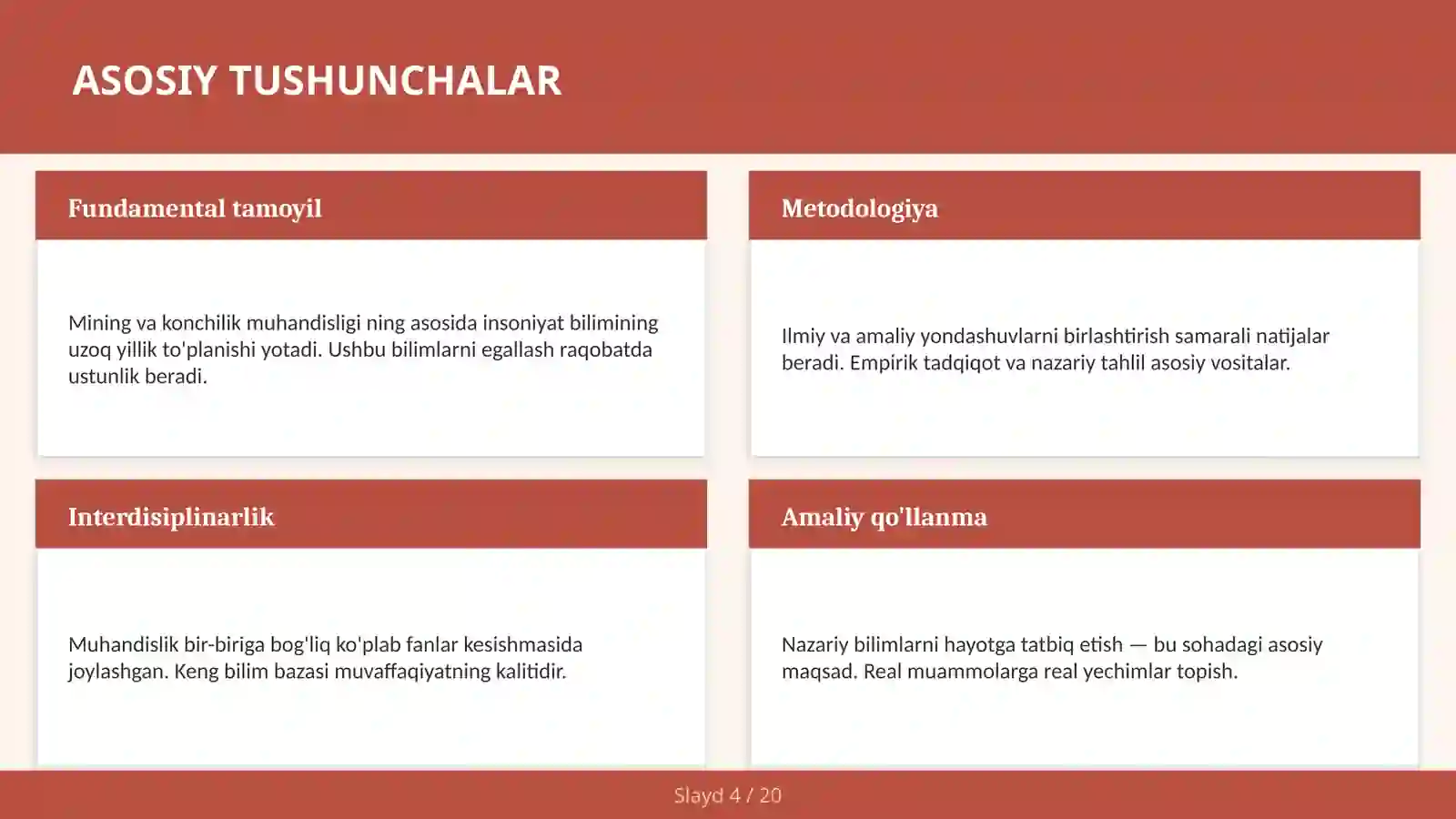 MINING VA KONCHILIK MUHANDISLIGI 4