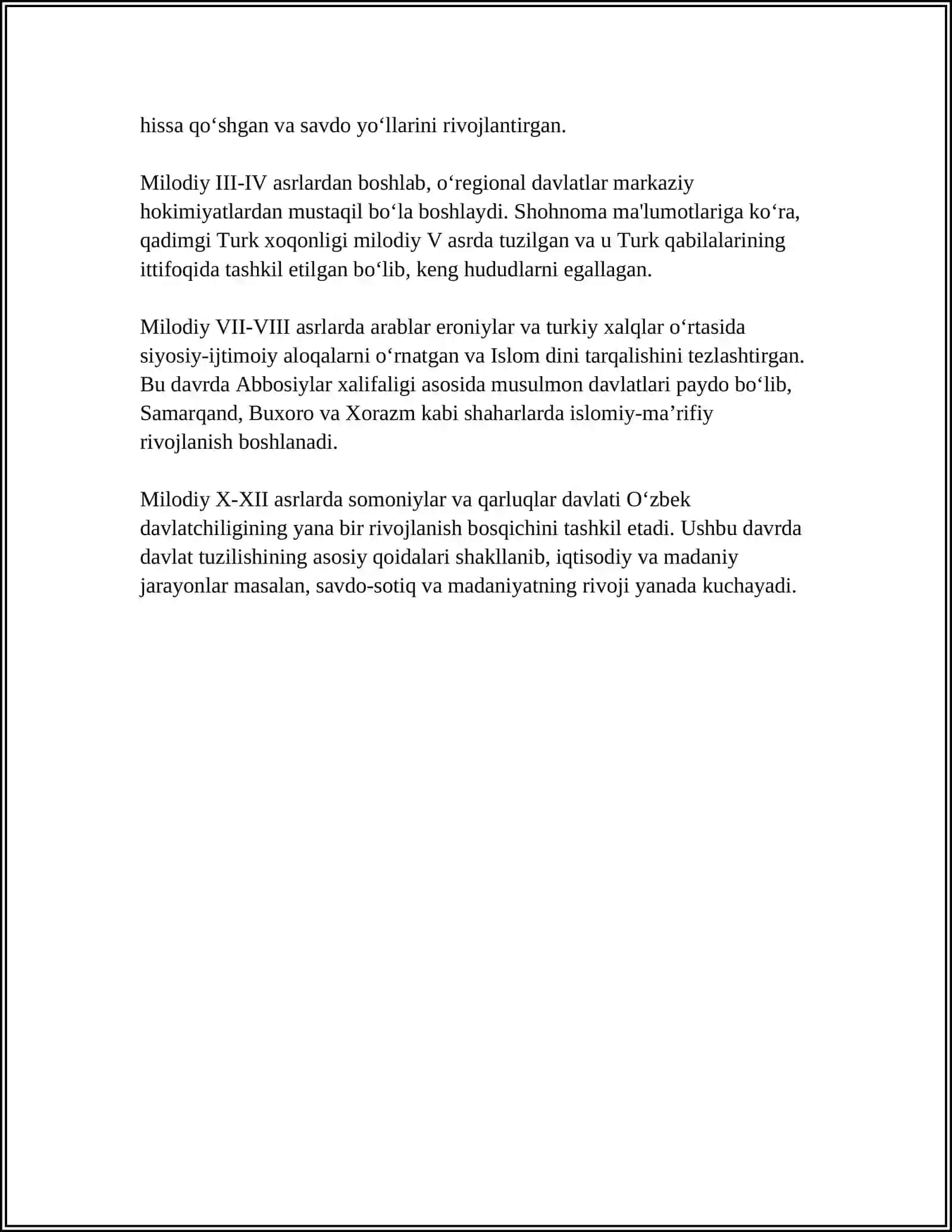 GURUH TALABASI ABDUSAMATOVA OYDINANING OʻZBEK DAVLATCHILIGI TARIXI FANIDAN TAYYORLAGAN MUSTAQIL ISHI 4