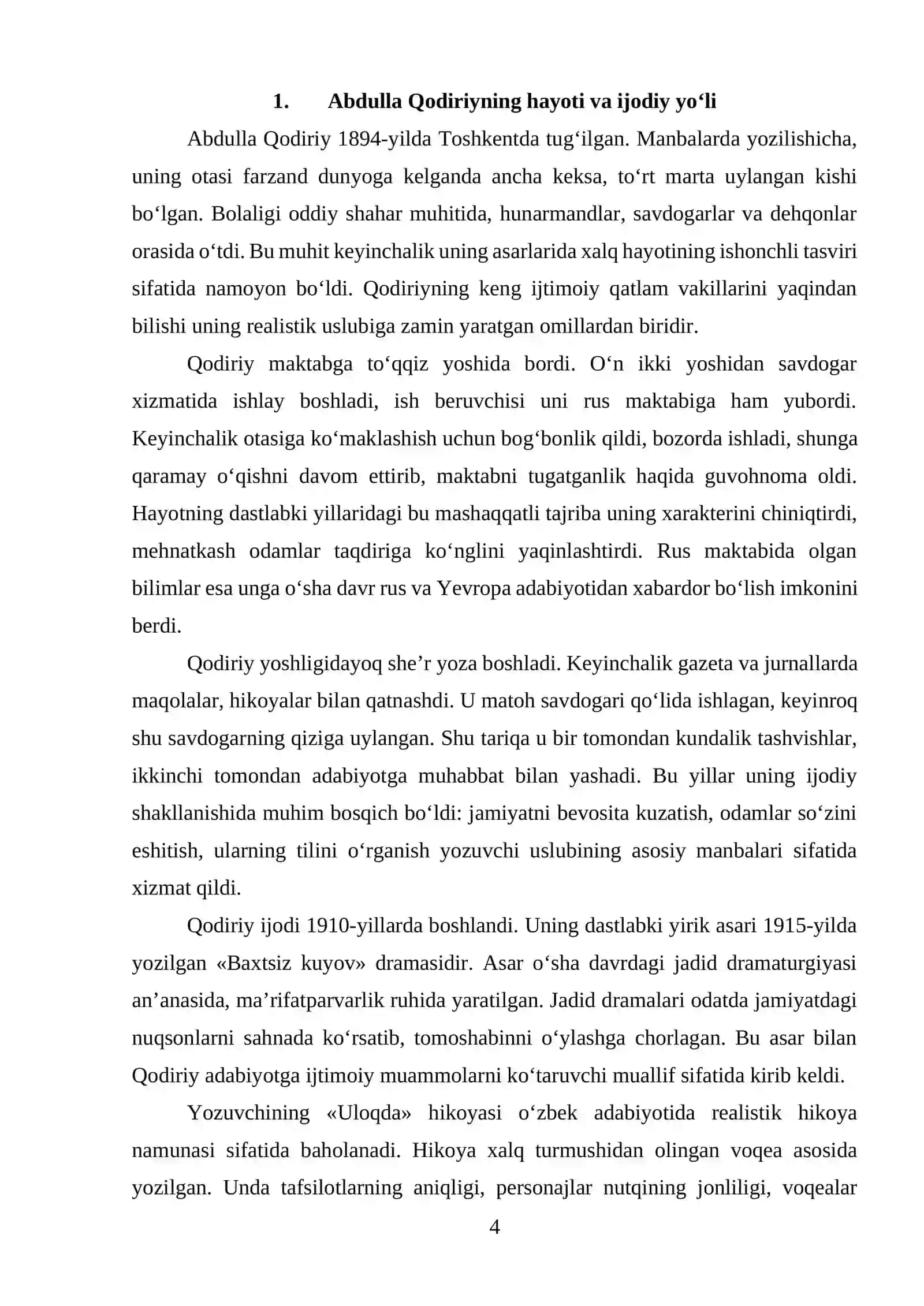X.Umarovning "Tahlil chizgilari" kitobidan Abdulla Qodiriy ijodi va «O‘tkan kunlar» romani badiiyati tahlili 4