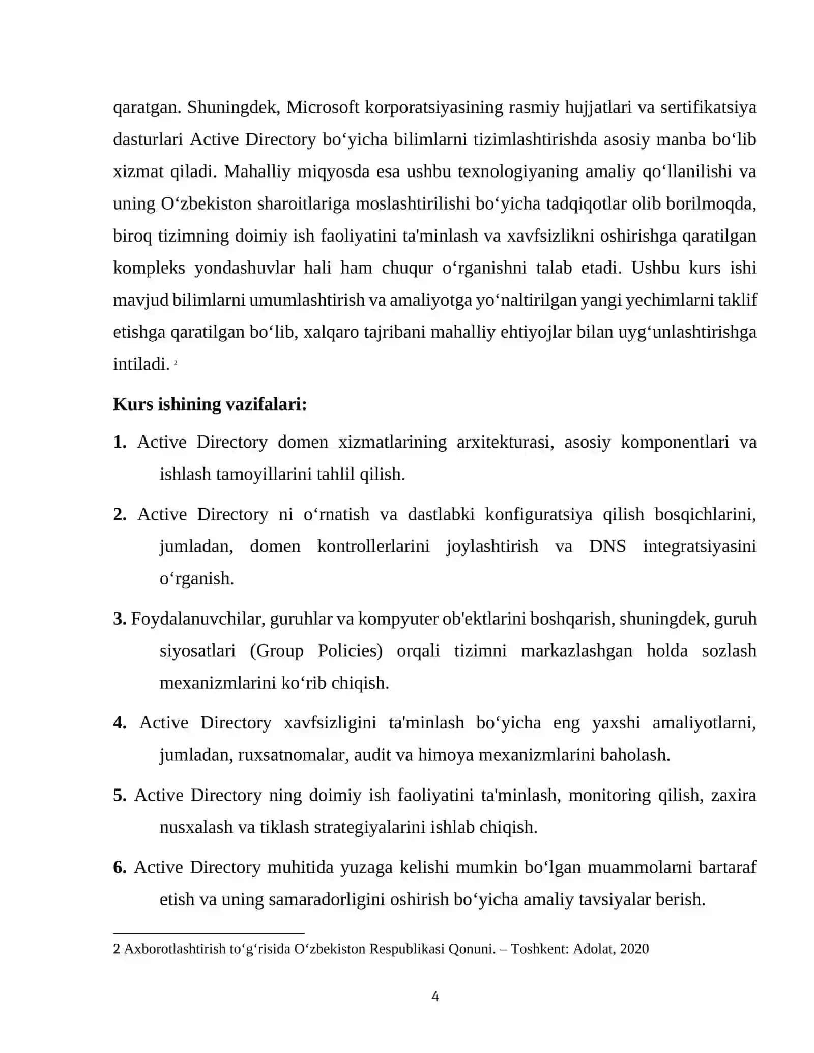 ACTIVE DIRECTORY О‘RNATISH, SOZLASH VA DOIMIY ISH FAOLIYATINI TA’MINLASH 4