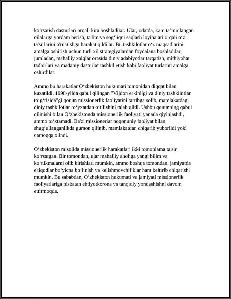O'ZBEKISTONDA FAOLIYATI KUZATILGAN MISSIONERLIK HARAKATLAR VA ULARNI FAOLIYATI OQIBATLARI 4