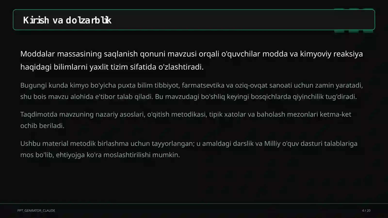 Moddalar massasining saqlanish qonuni (7-sinf) 4