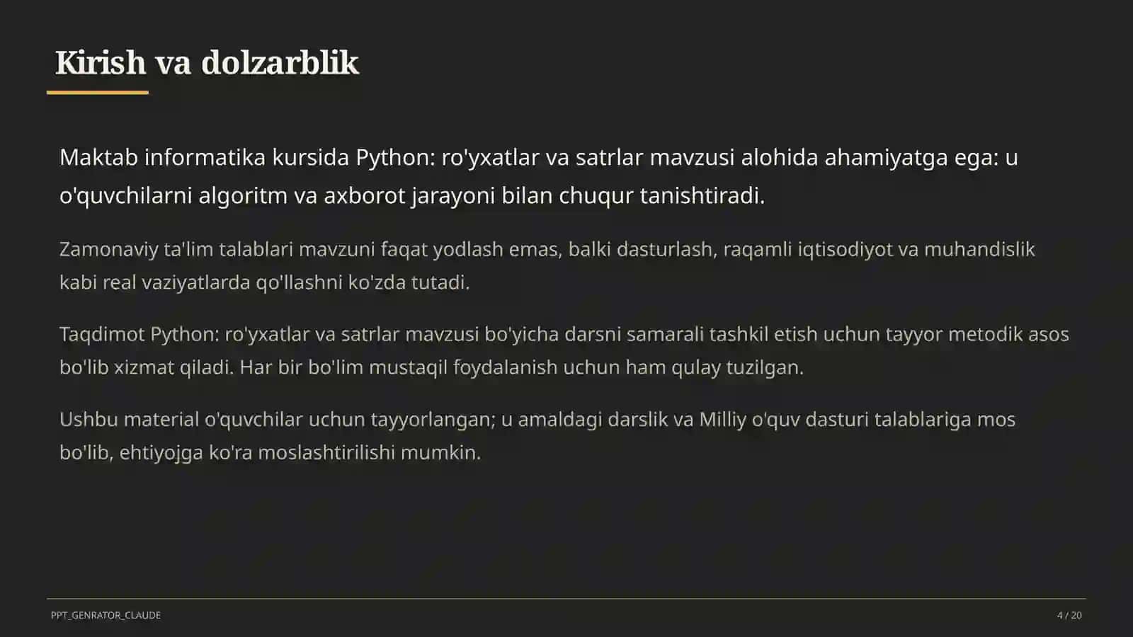 Python: ro'yxatlar va satrlar (9-sinf) 4