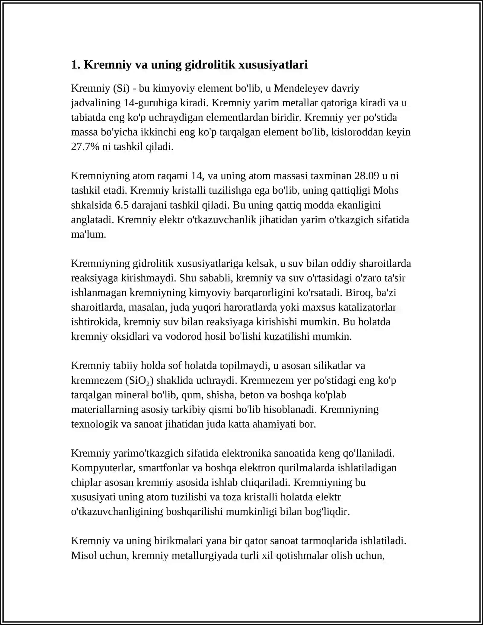KREMNIY VA UNING BIRIKMALARINING GIDROLITIK BARQARORLIGI 4