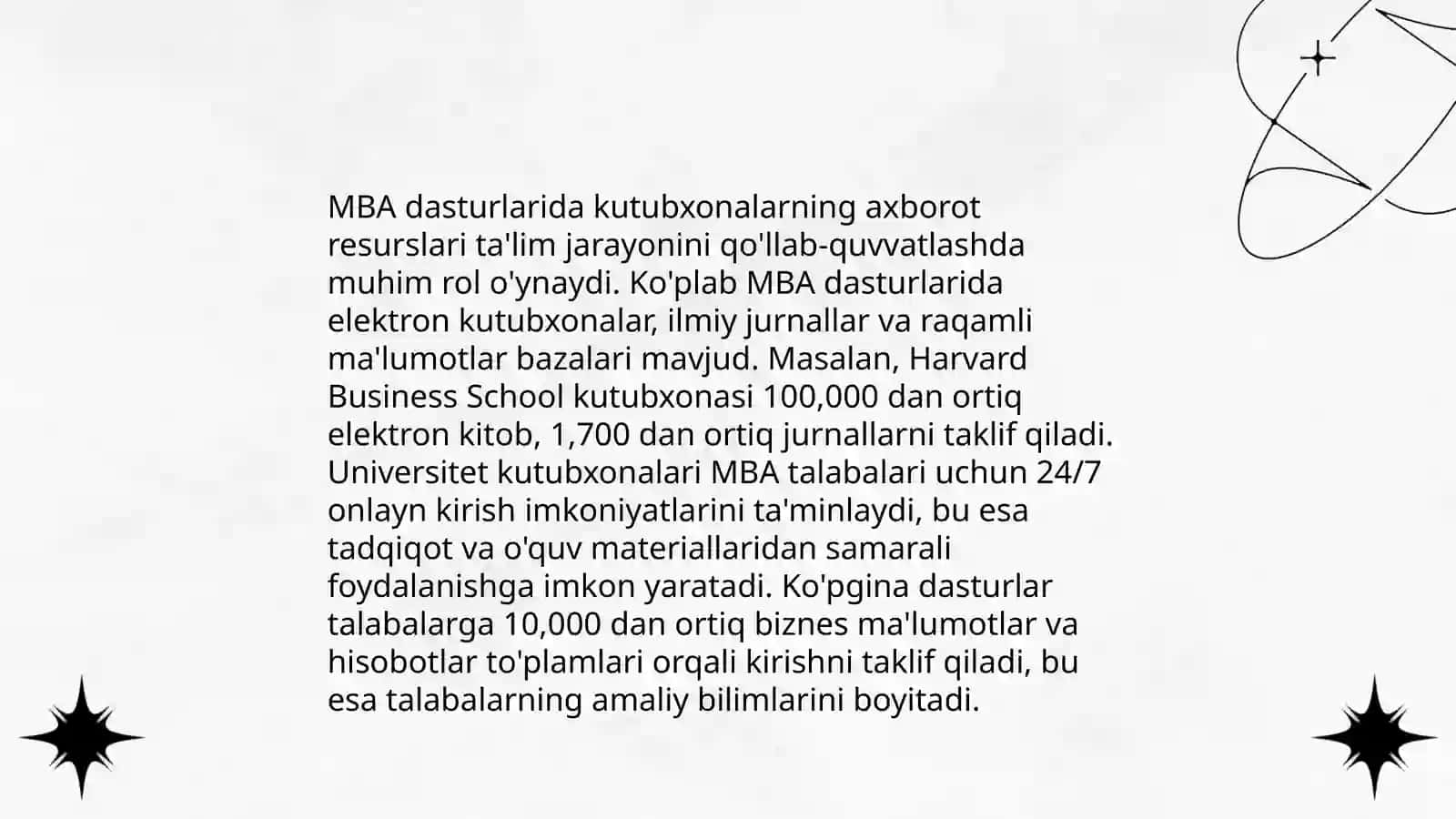 Kutubxonalarda soha adabiyotlarining MBA tarkibidagi oʻrni 4