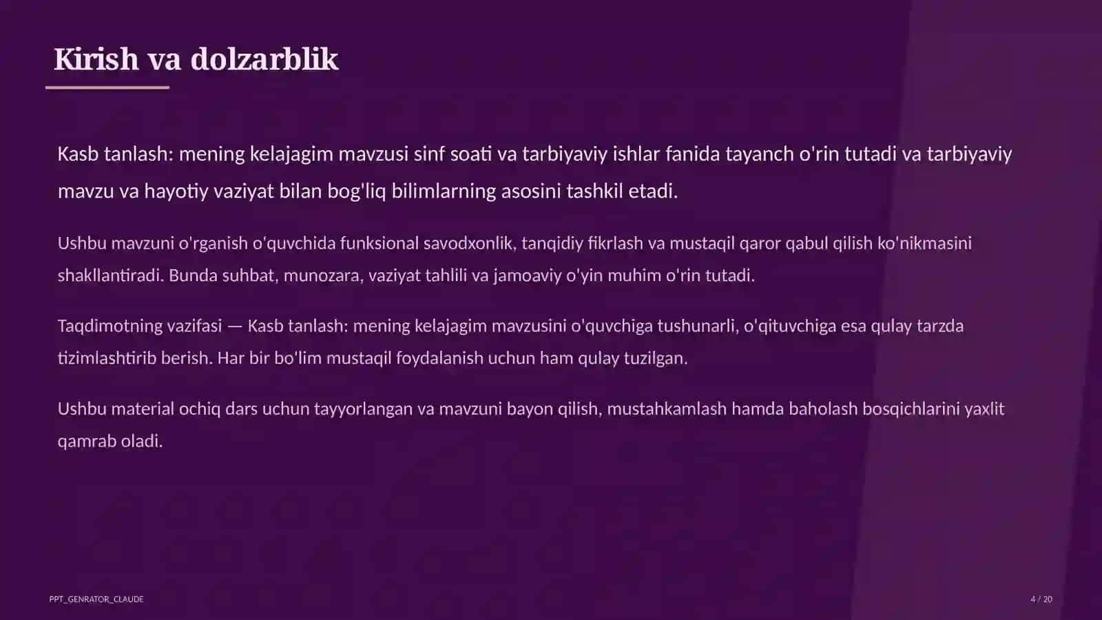 Kasb tanlash: mening kelajagim 4